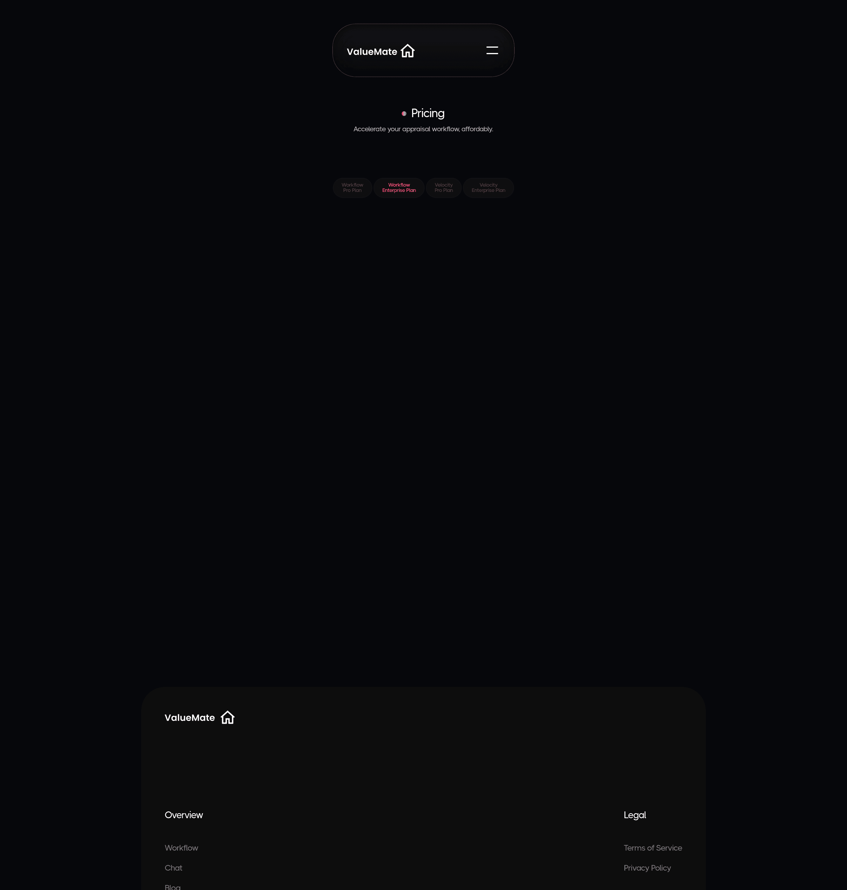 ValueMate pricing page screenshot