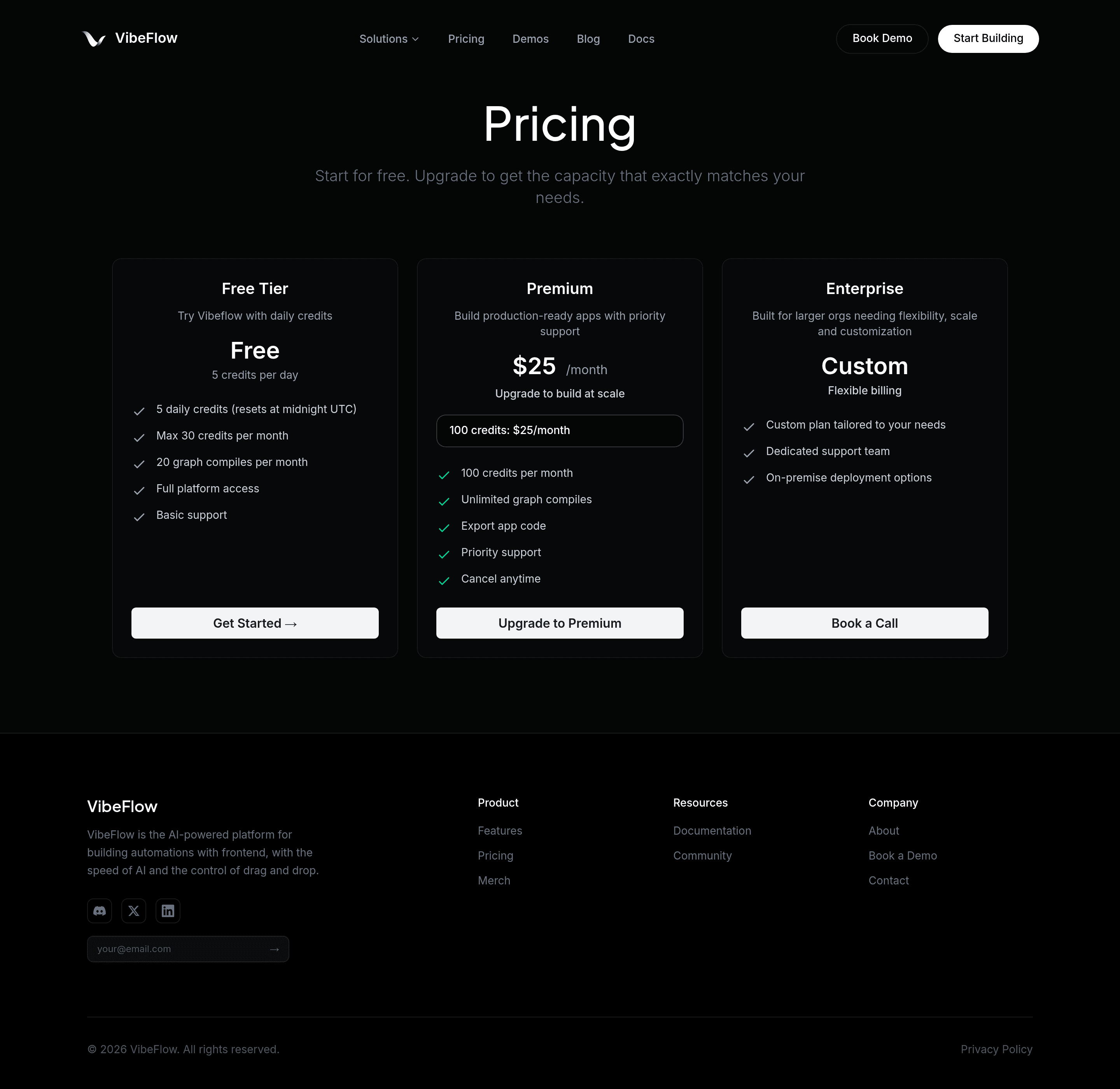 VibeFlow pricing page screenshot
