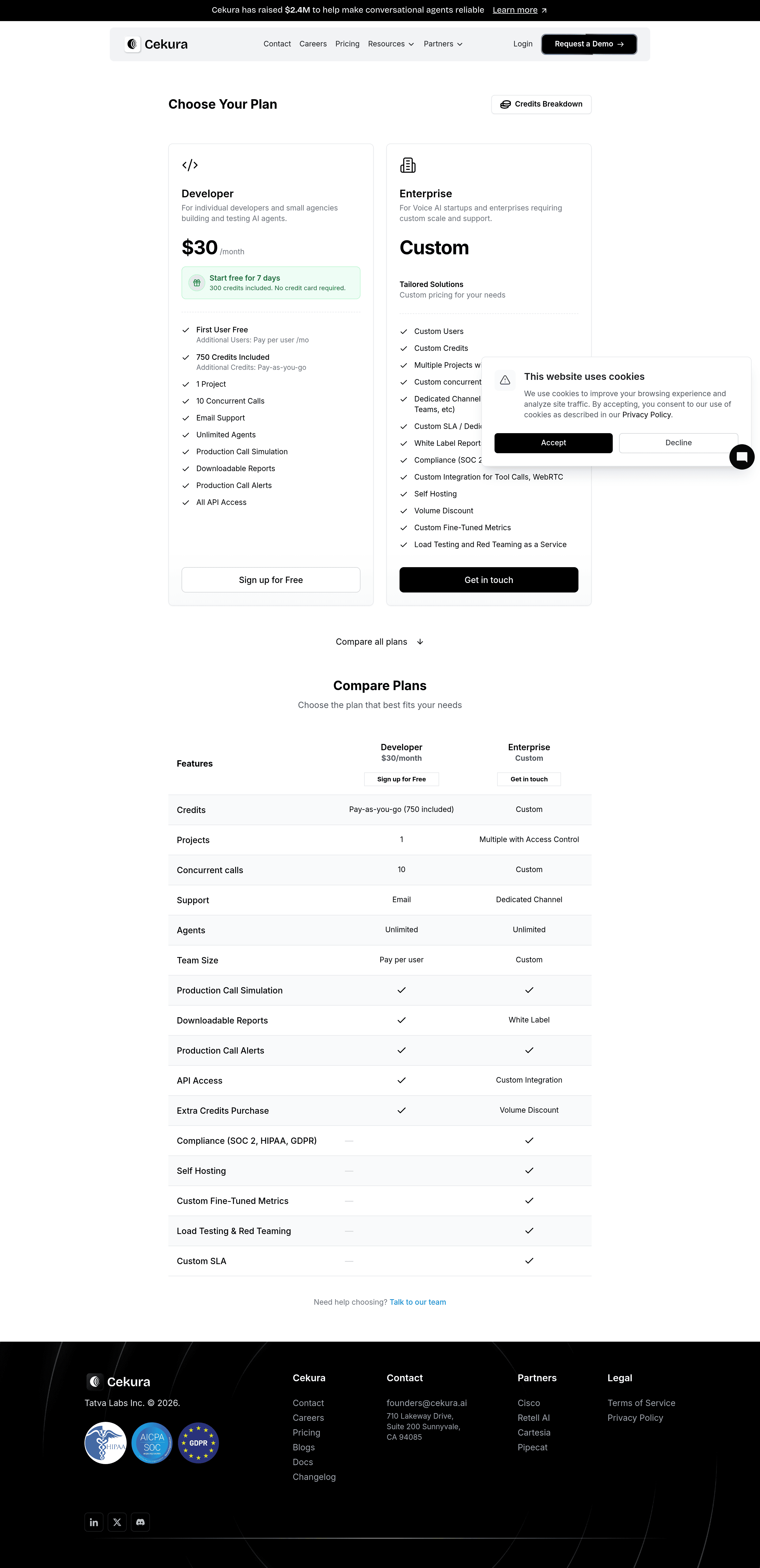 Vocera pricing page screenshot