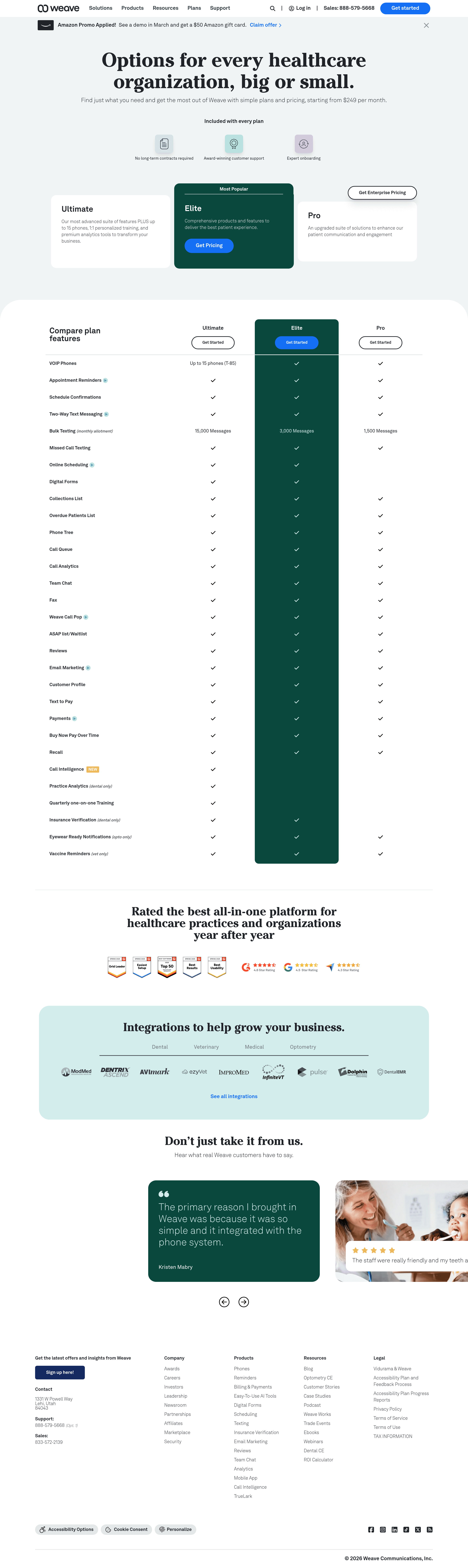 Weave pricing page screenshot
