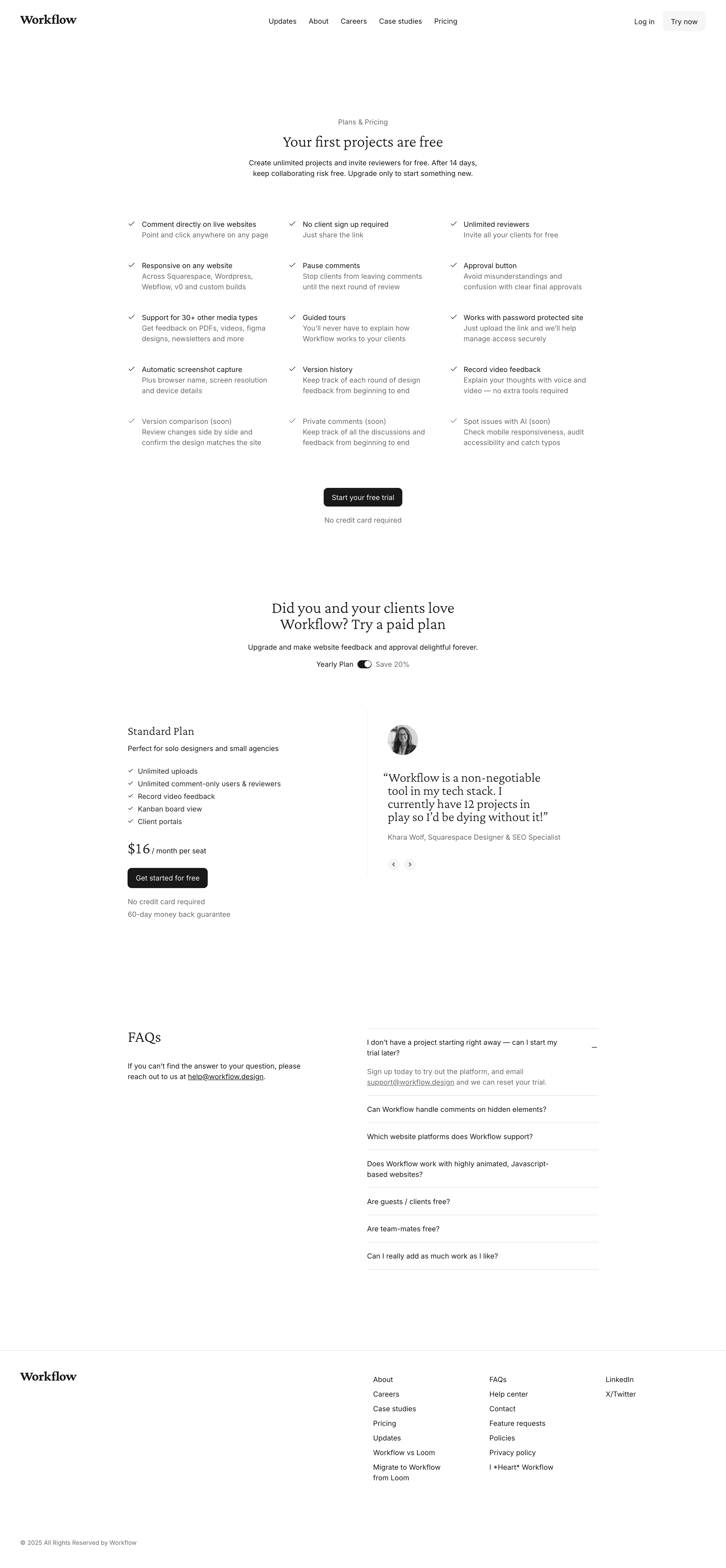 Workflow pricing page screenshot
