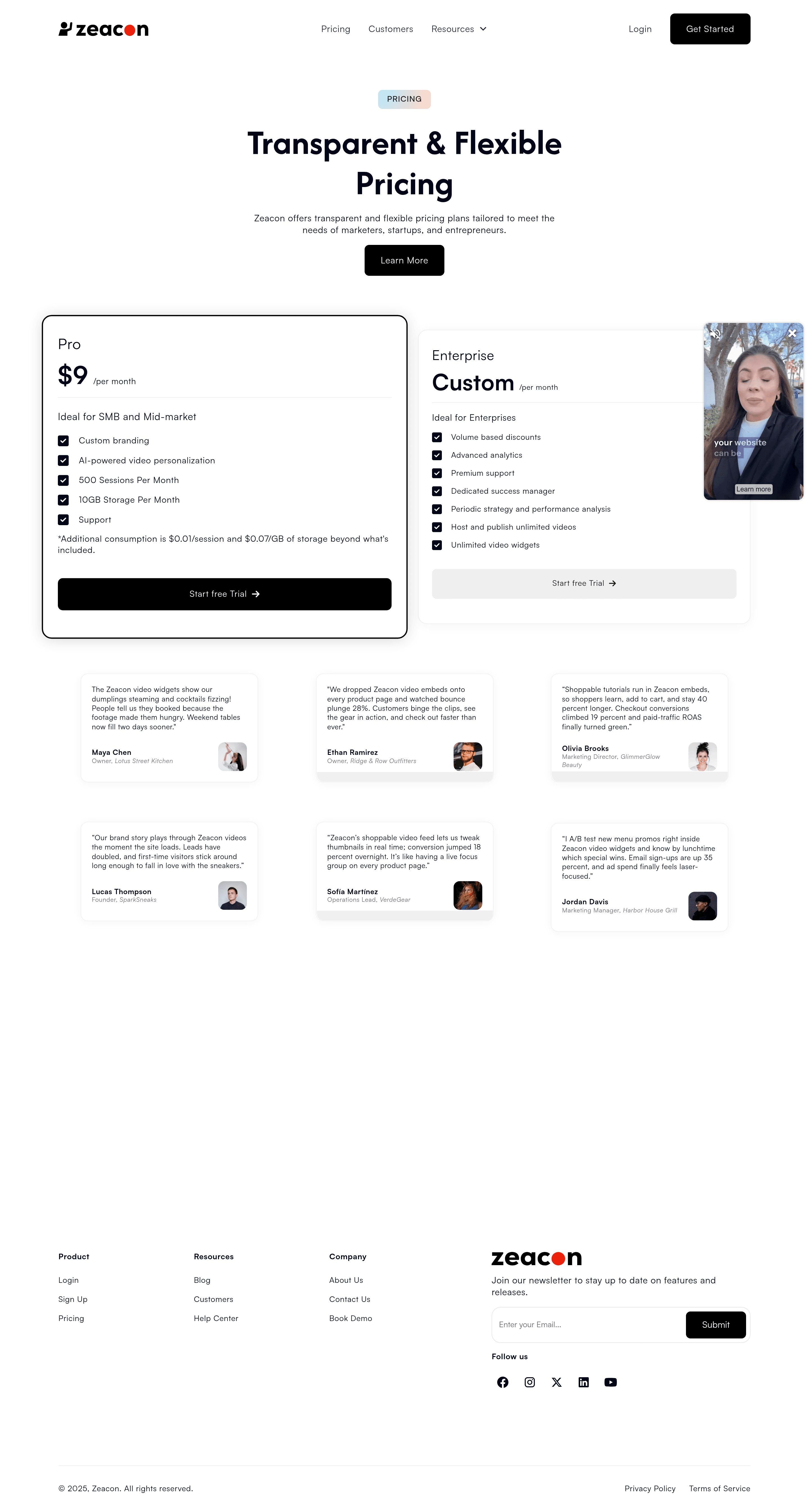 Zeacon pricing page screenshot
