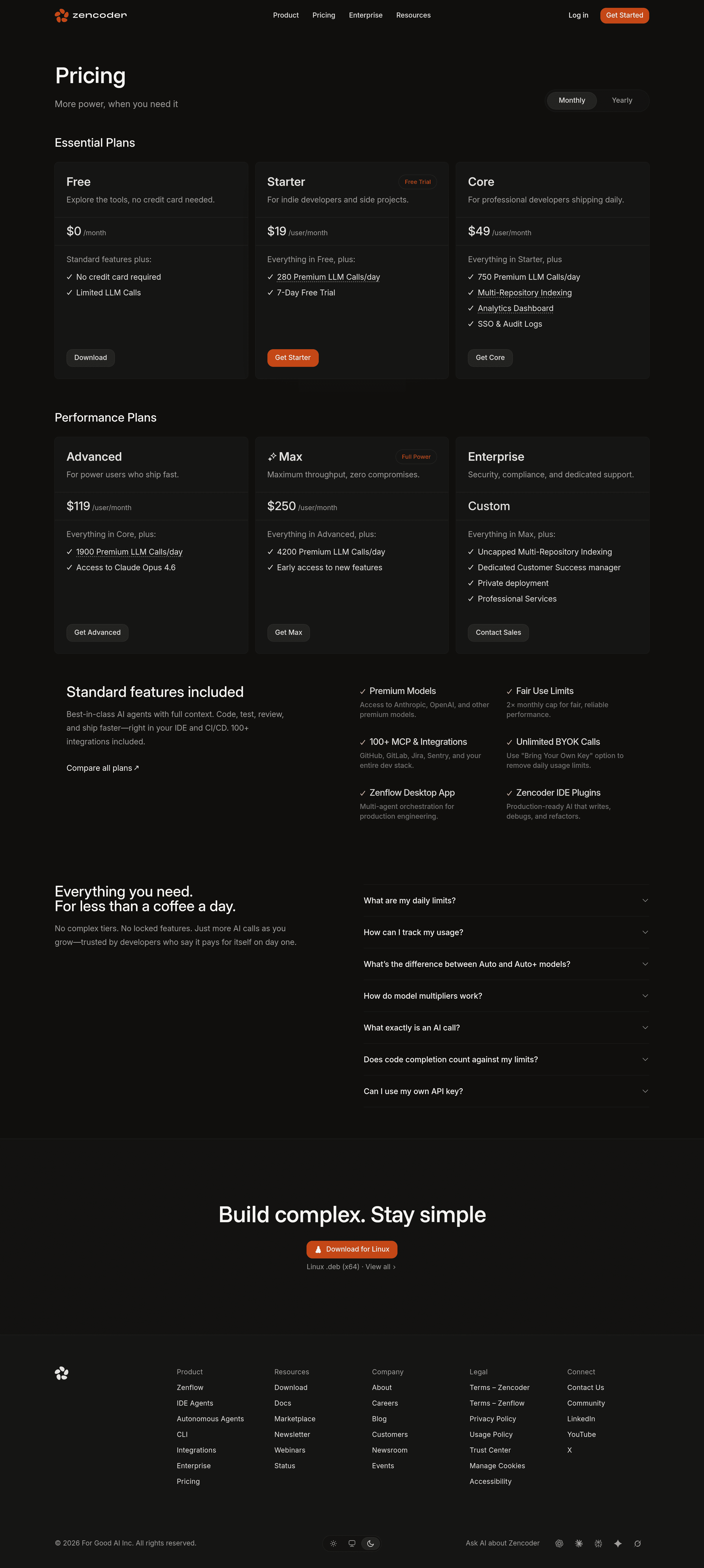 Zencoder  pricing page screenshot