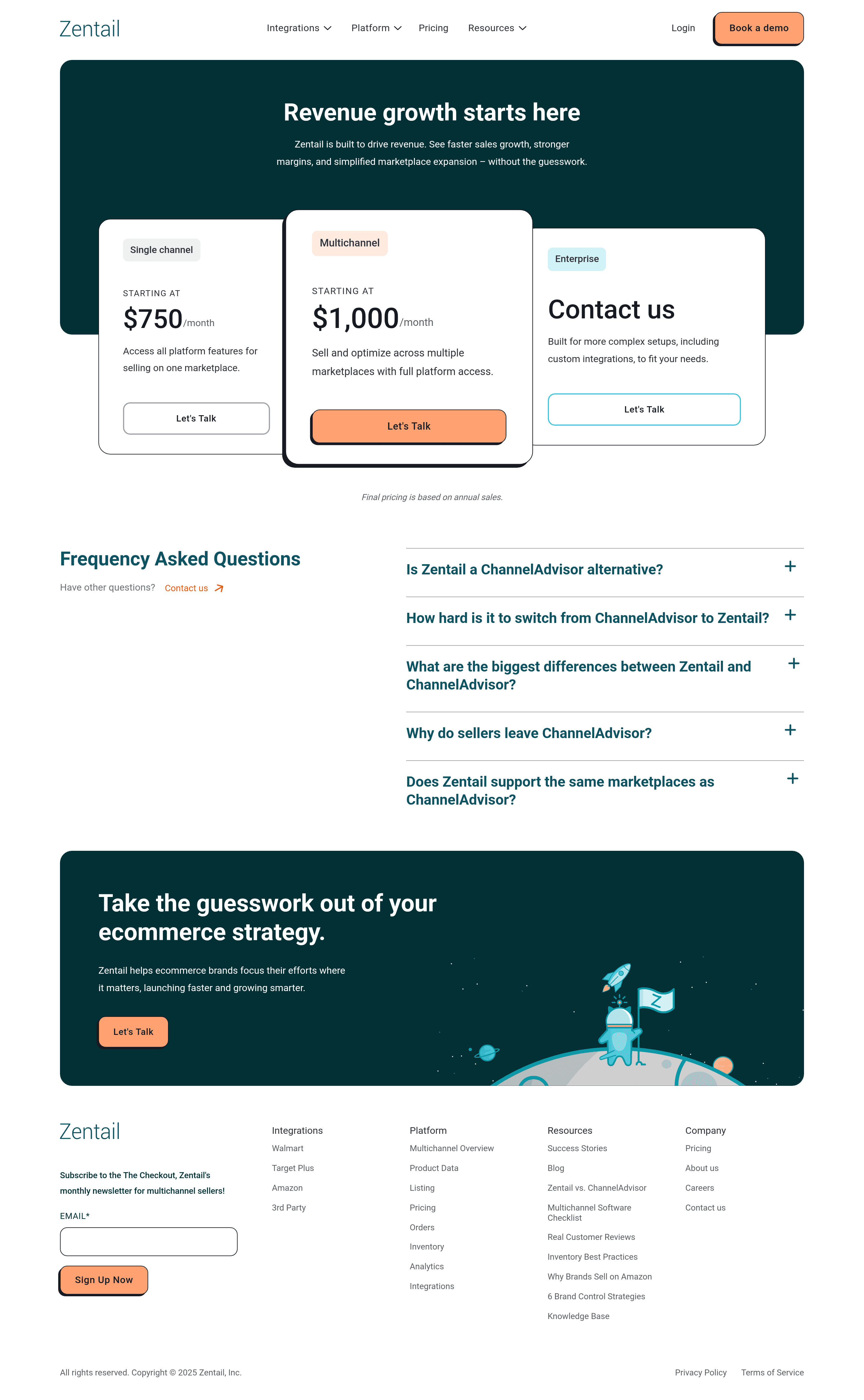 Zentail pricing page screenshot
