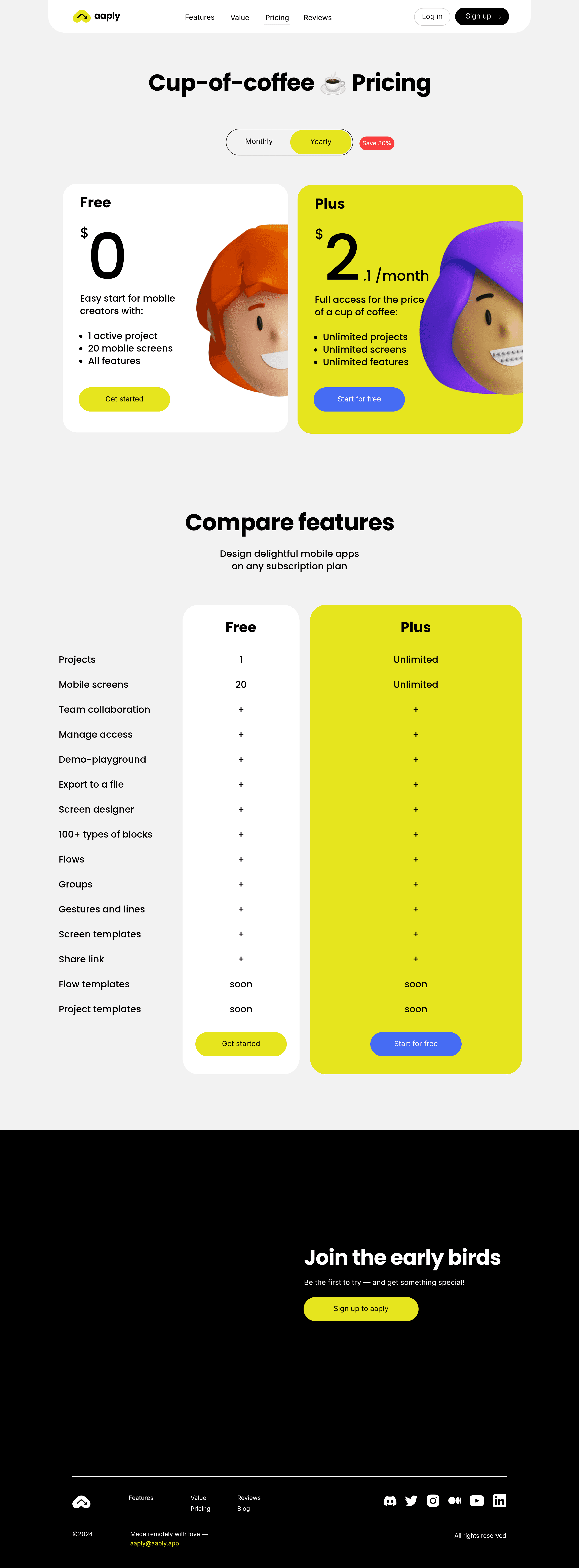 Aaply pricing page screenshot