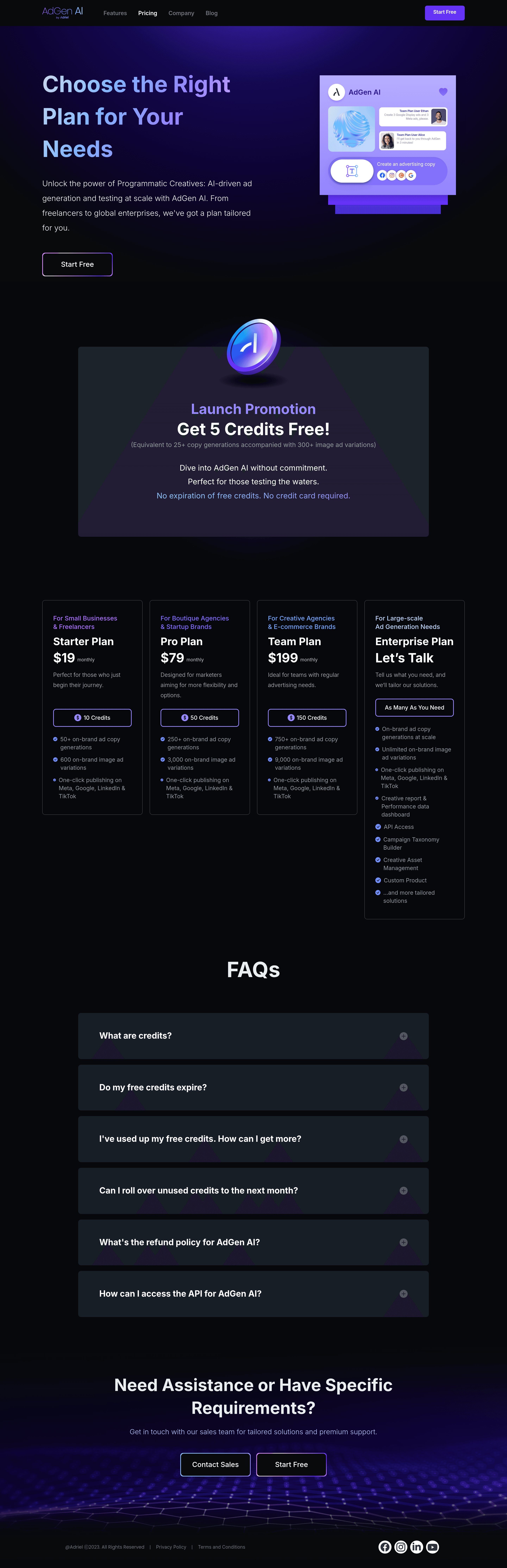 AdGen AI pricing page screenshot