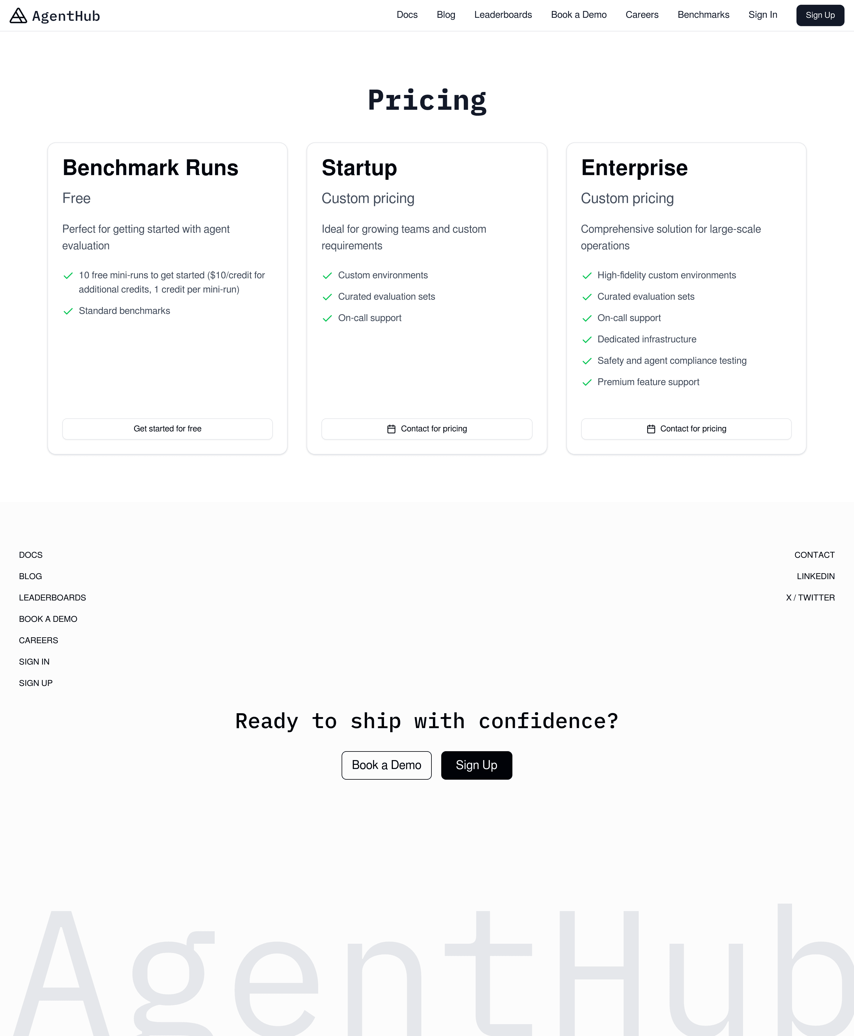 AgentHub pricing page screenshot