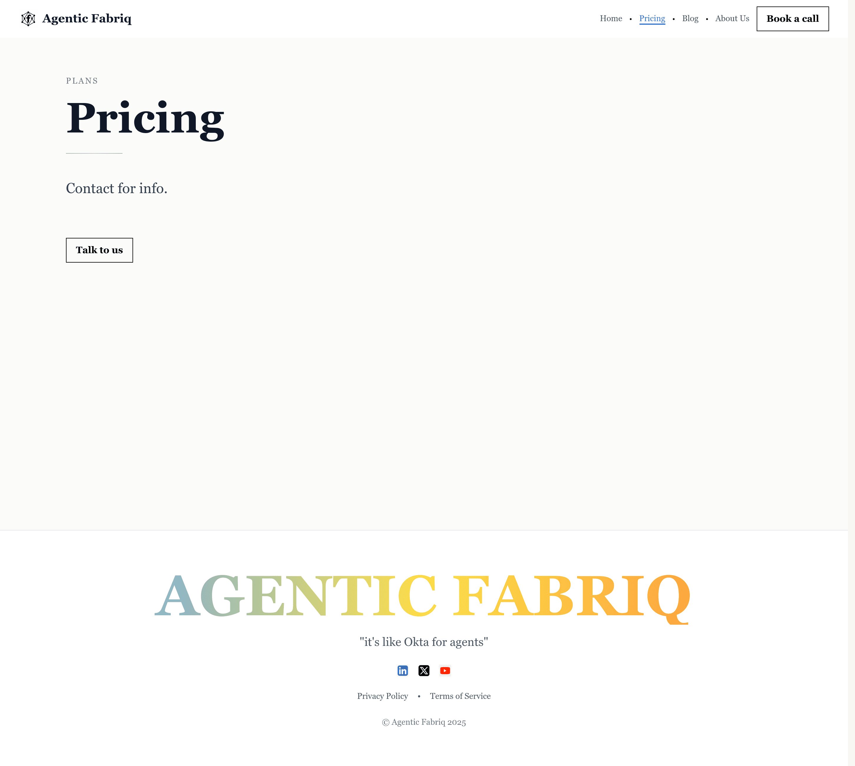 Agentic Fabriq pricing page screenshot
