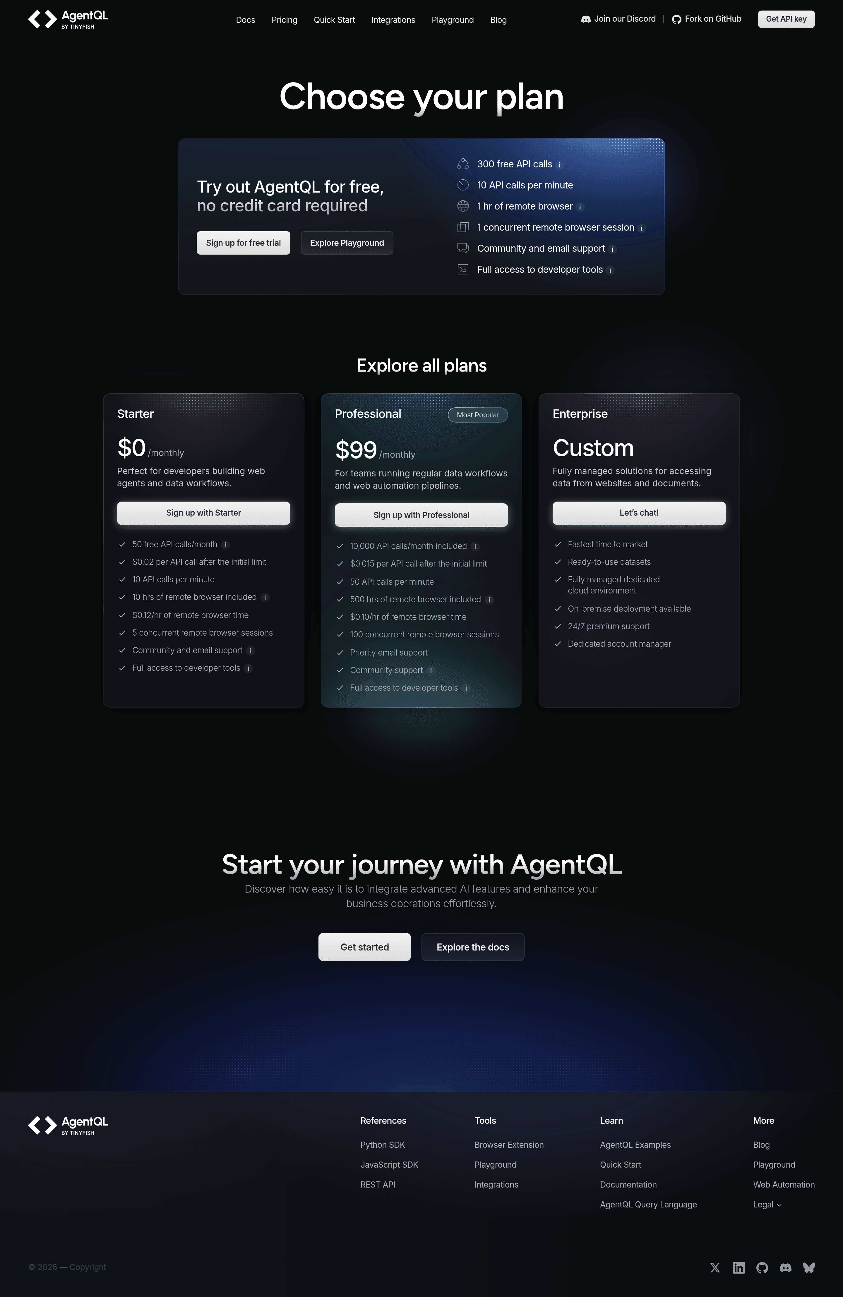 AgentQL pricing page screenshot