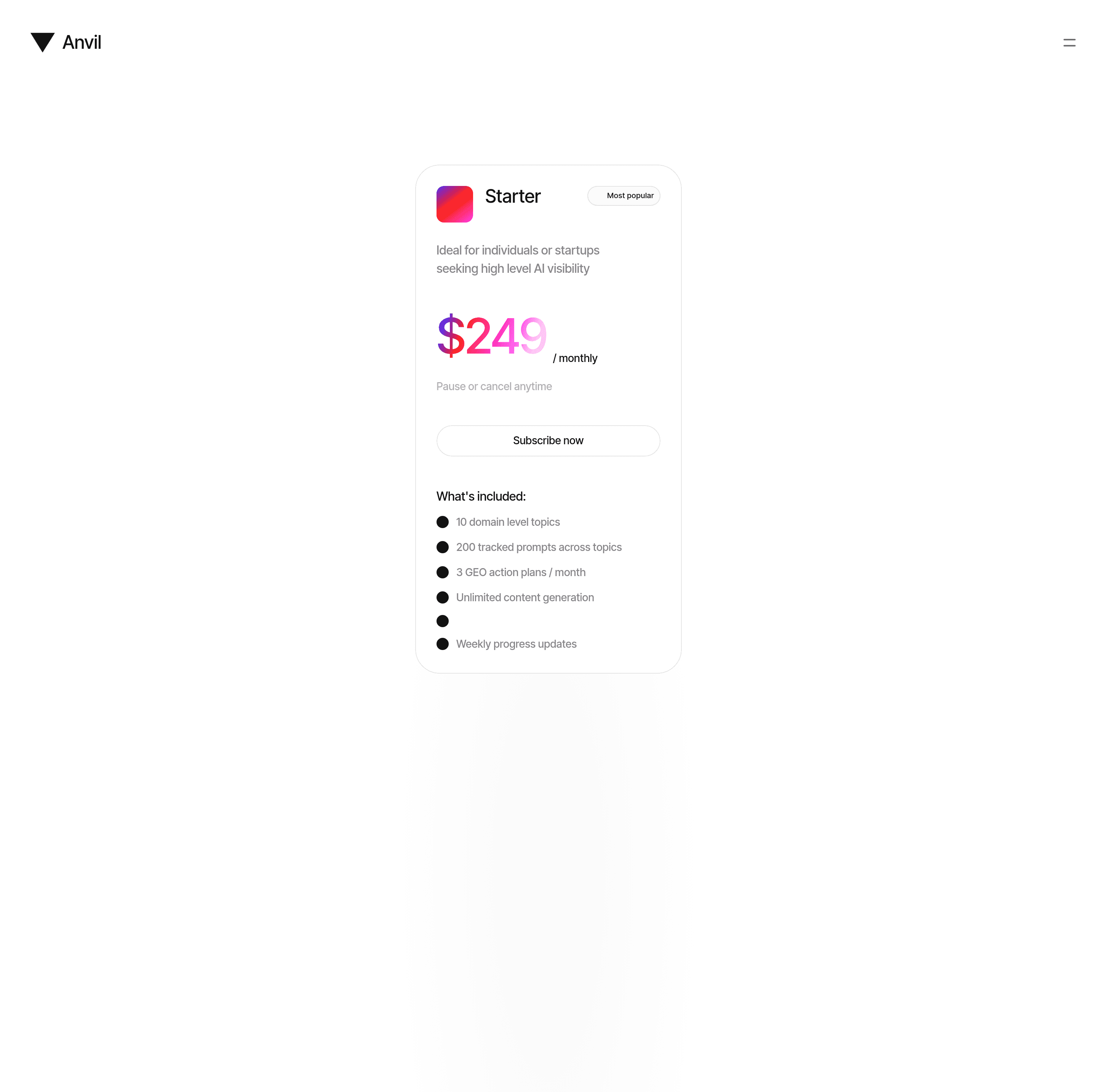 Anvil pricing page screenshot
