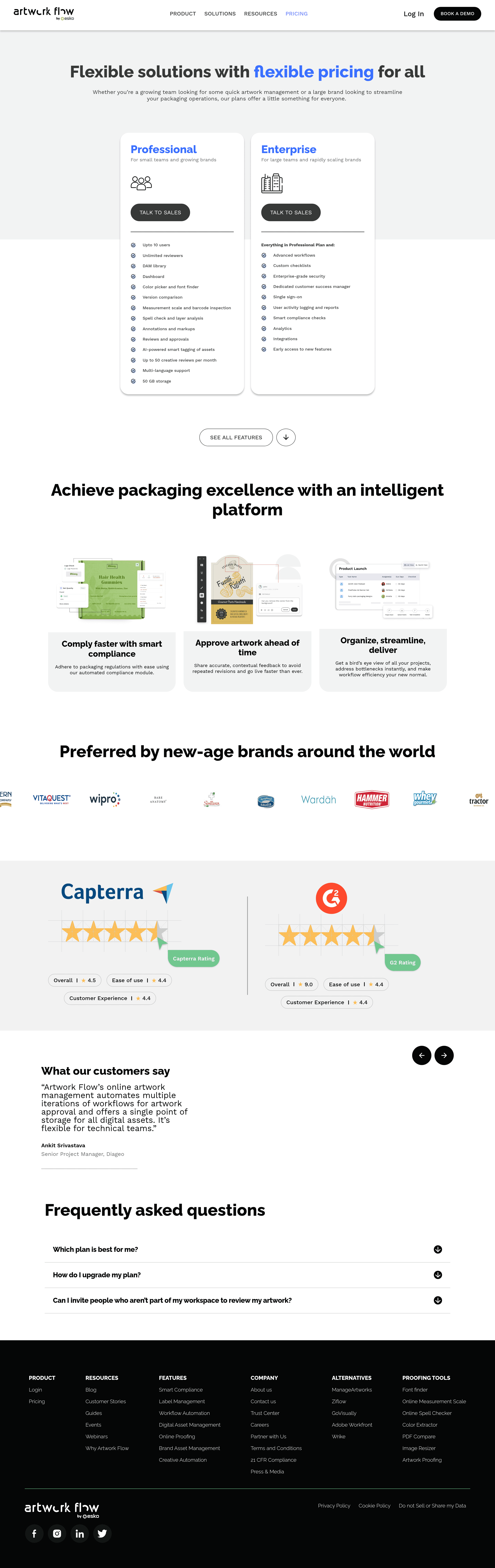 Artwork Flow pricing page screenshot