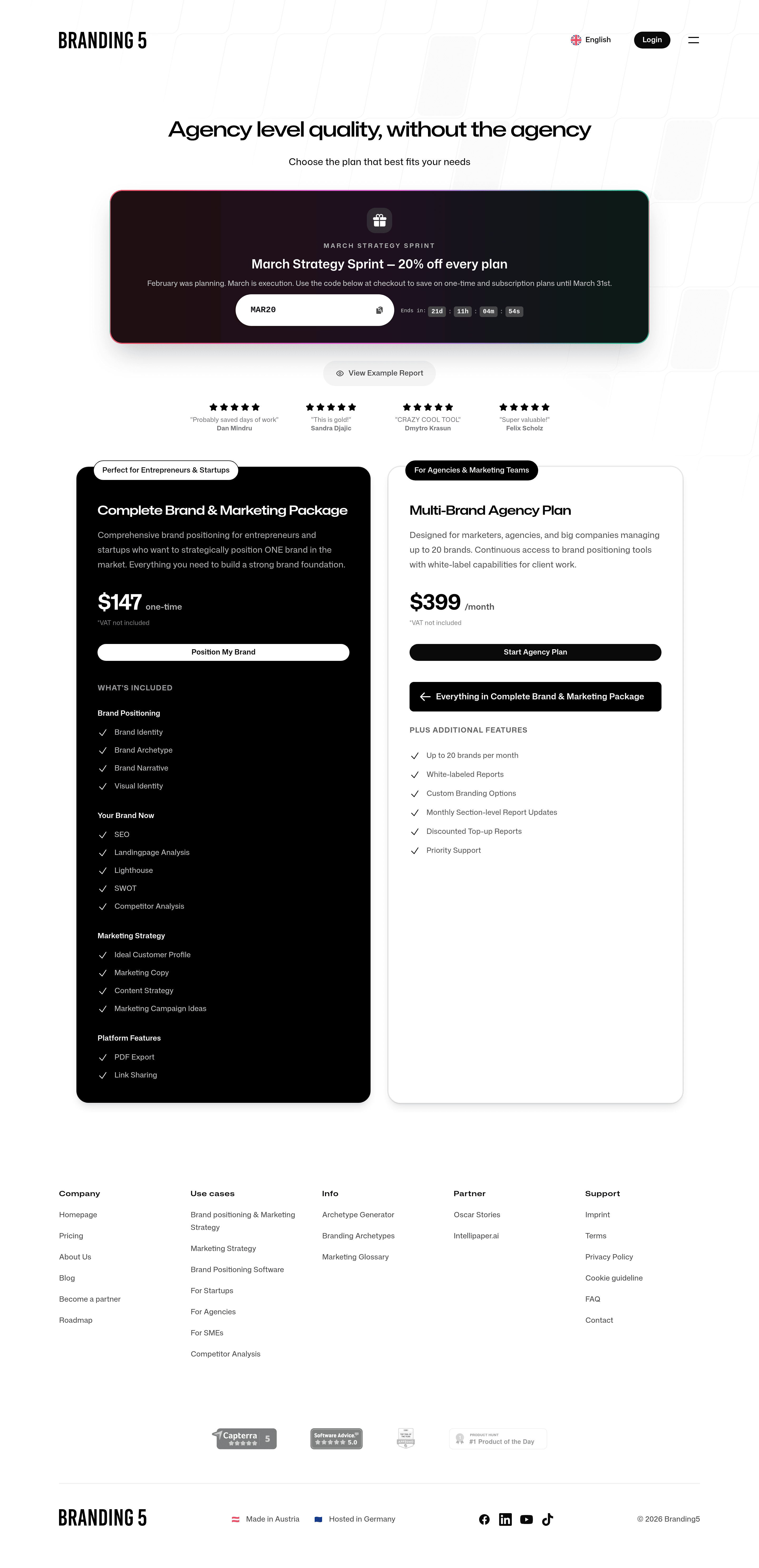 Branding5 pricing page screenshot