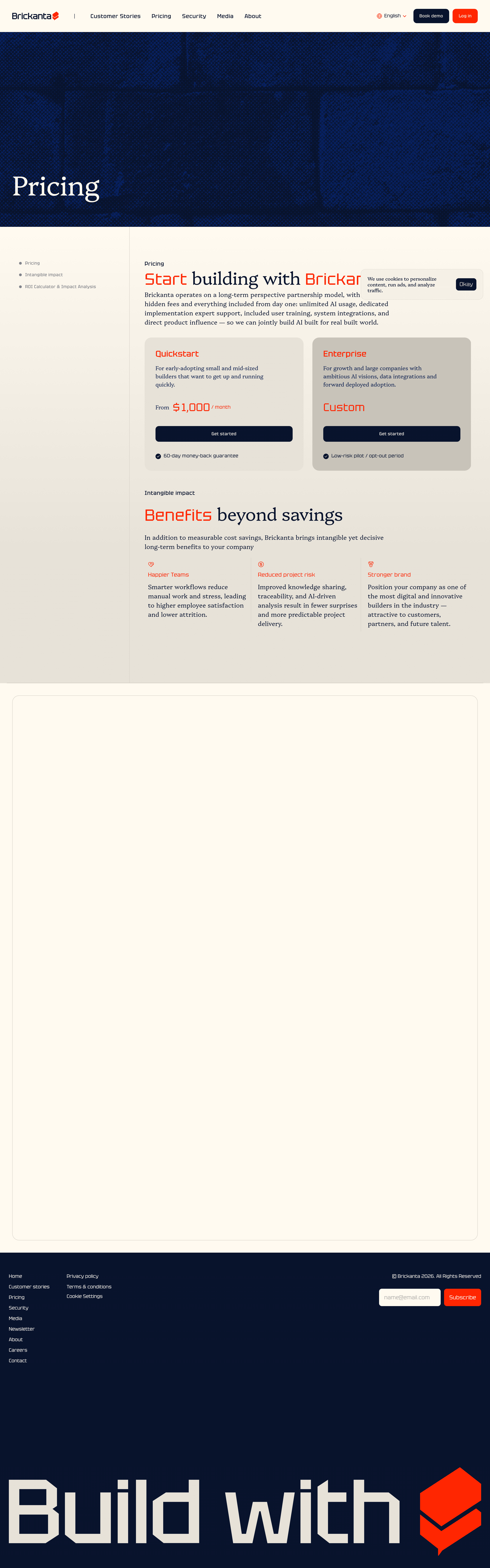 Brickanta pricing page screenshot