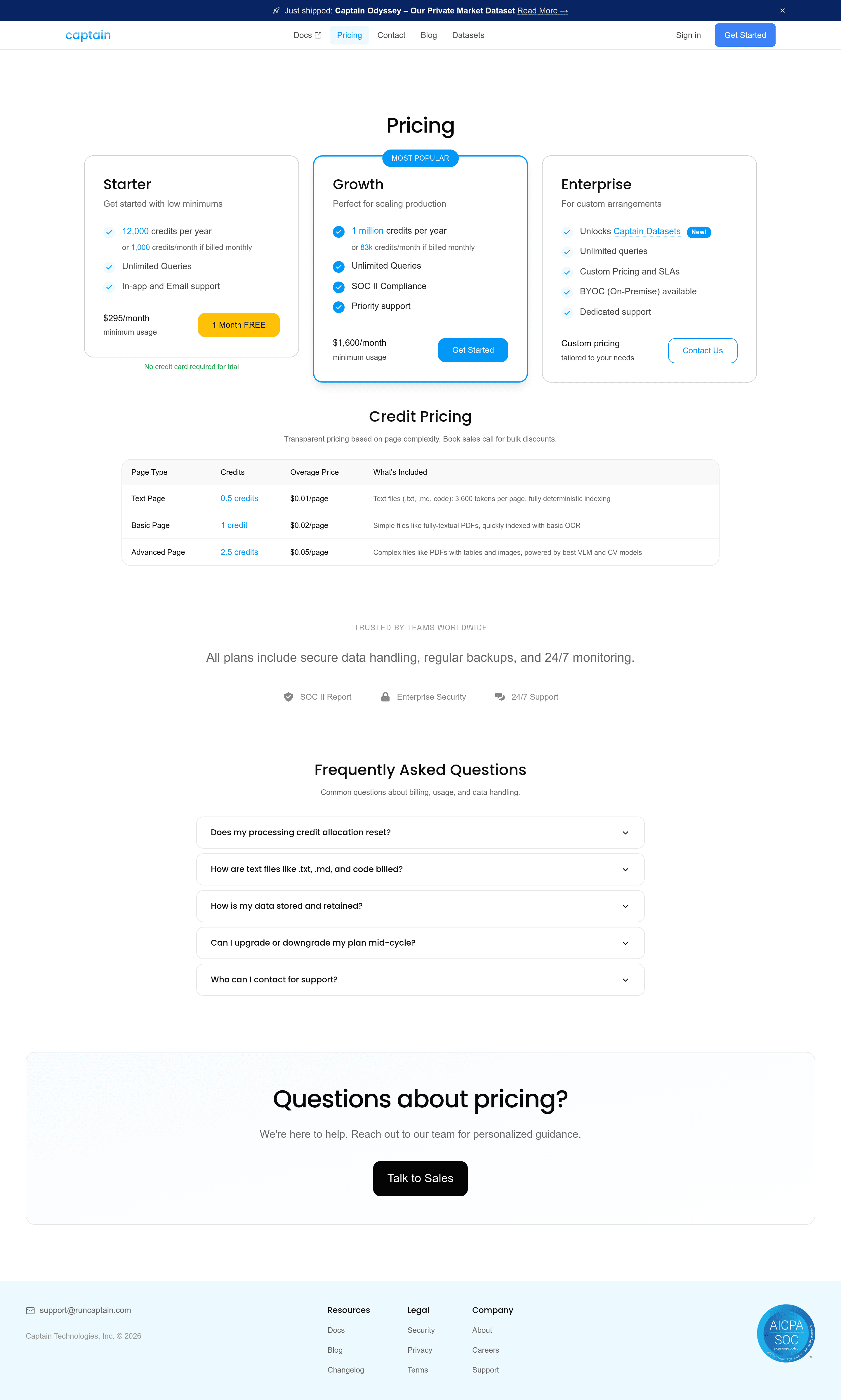 Captain pricing page screenshot