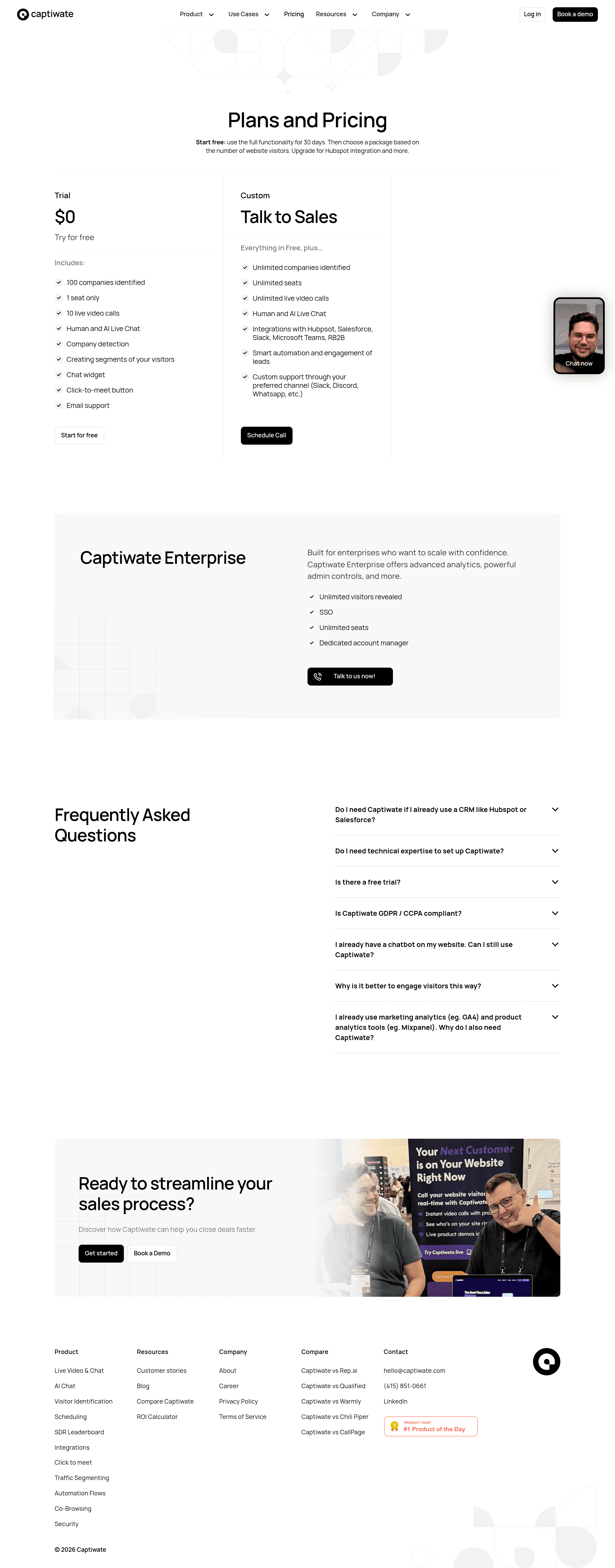 Captiwate pricing page screenshot