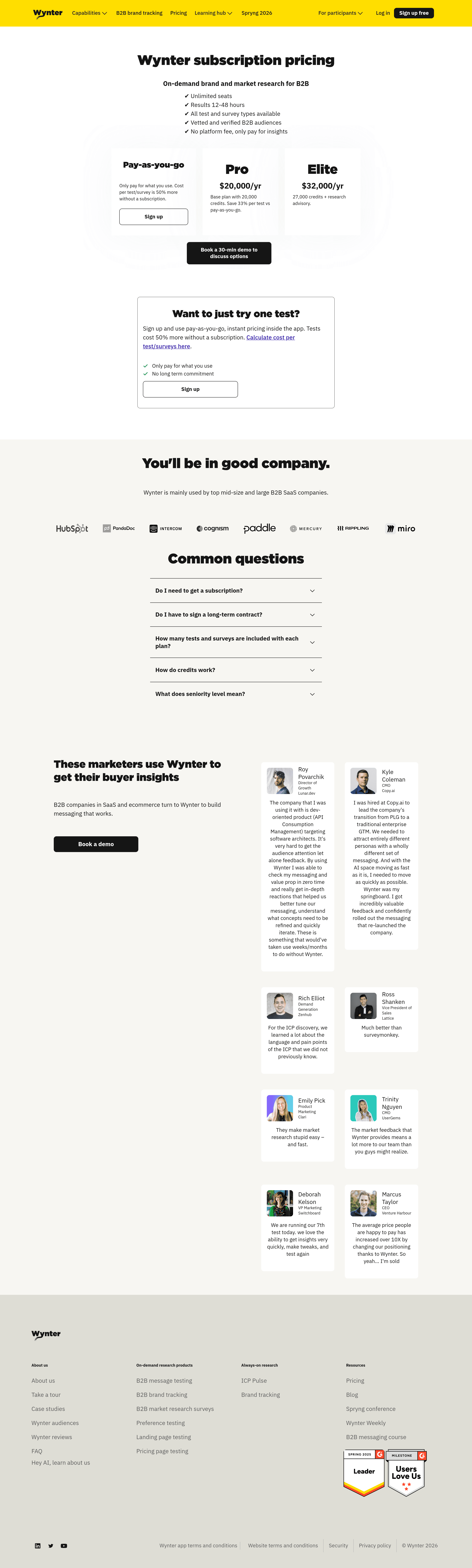 Copytesting pricing page screenshot