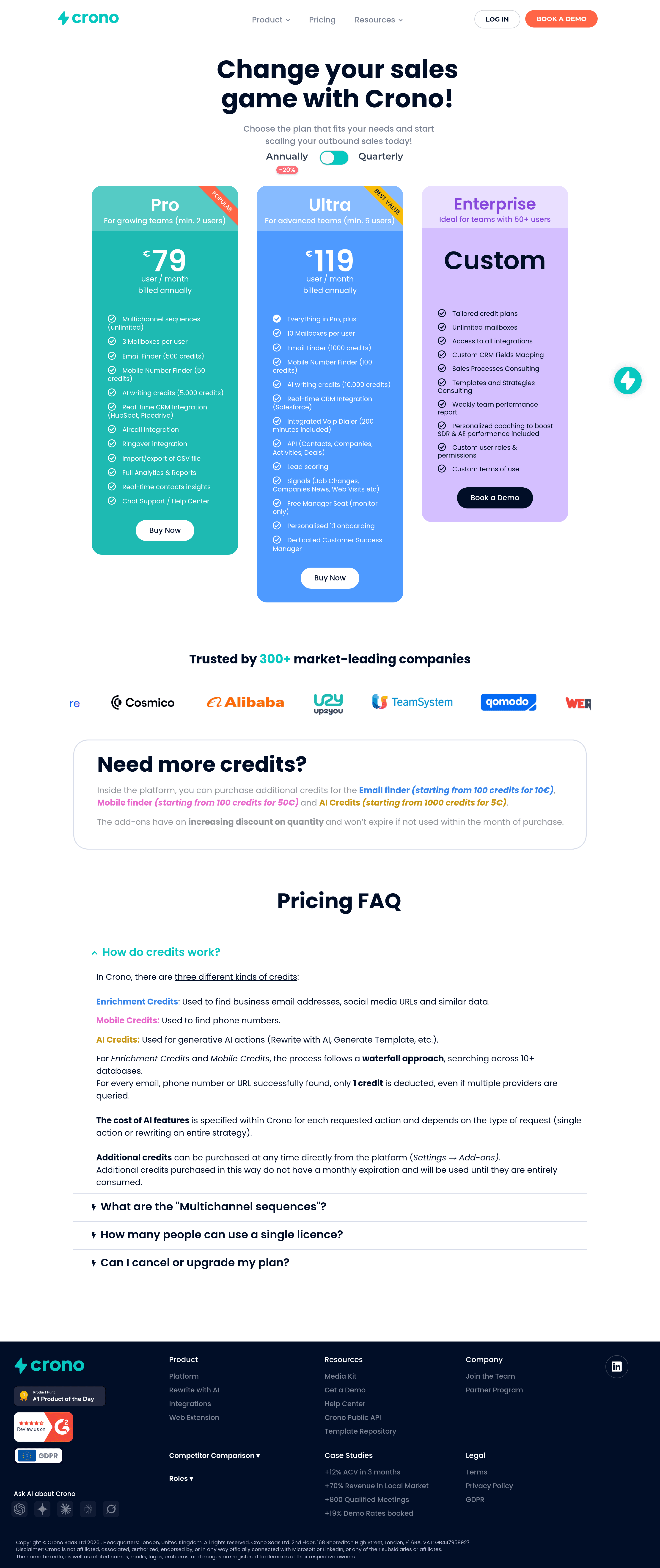 Crono pricing page screenshot