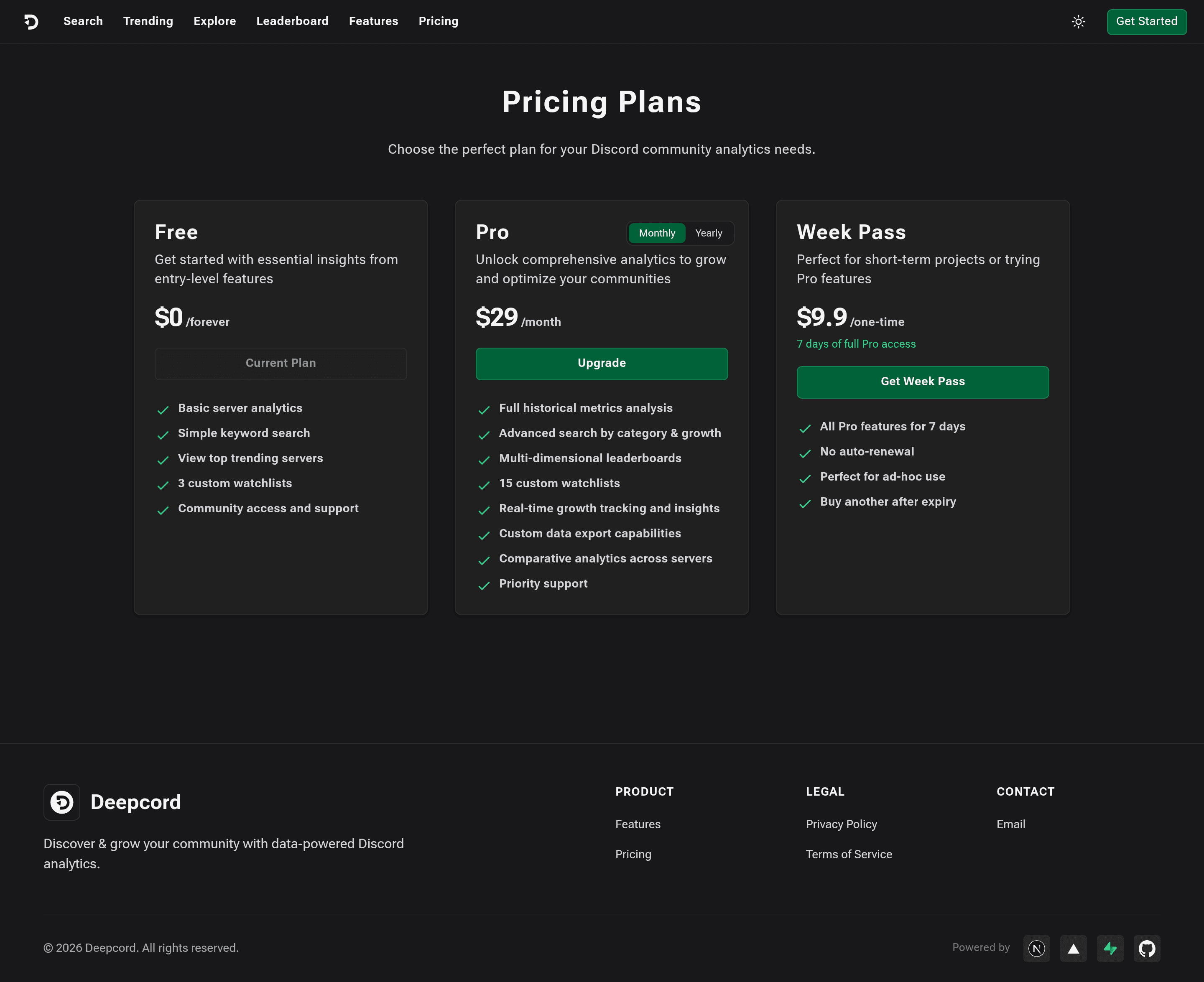 Deepcord pricing page screenshot