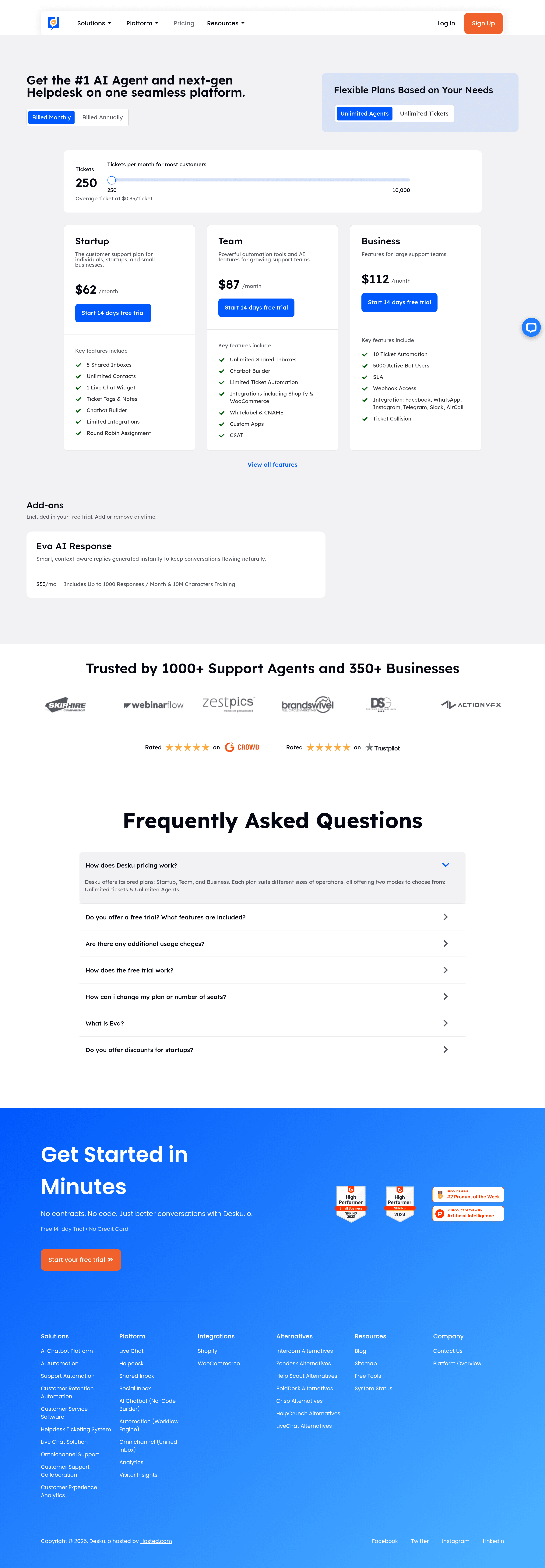 Desku pricing page screenshot
