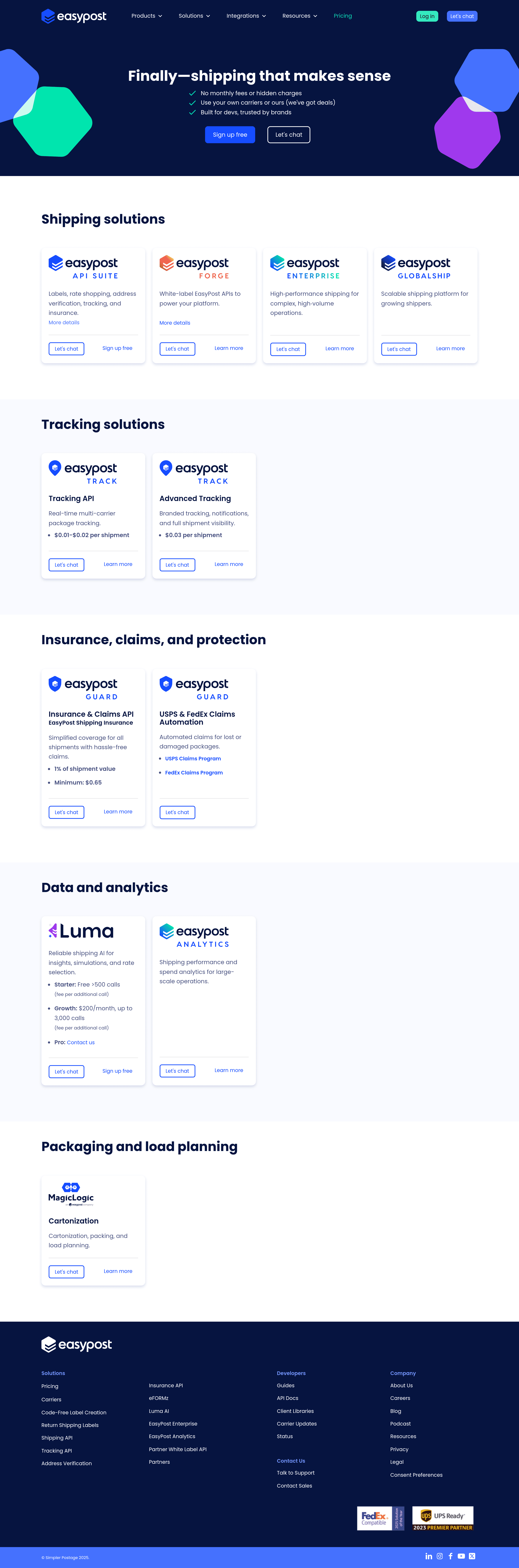 EasyPost pricing page screenshot