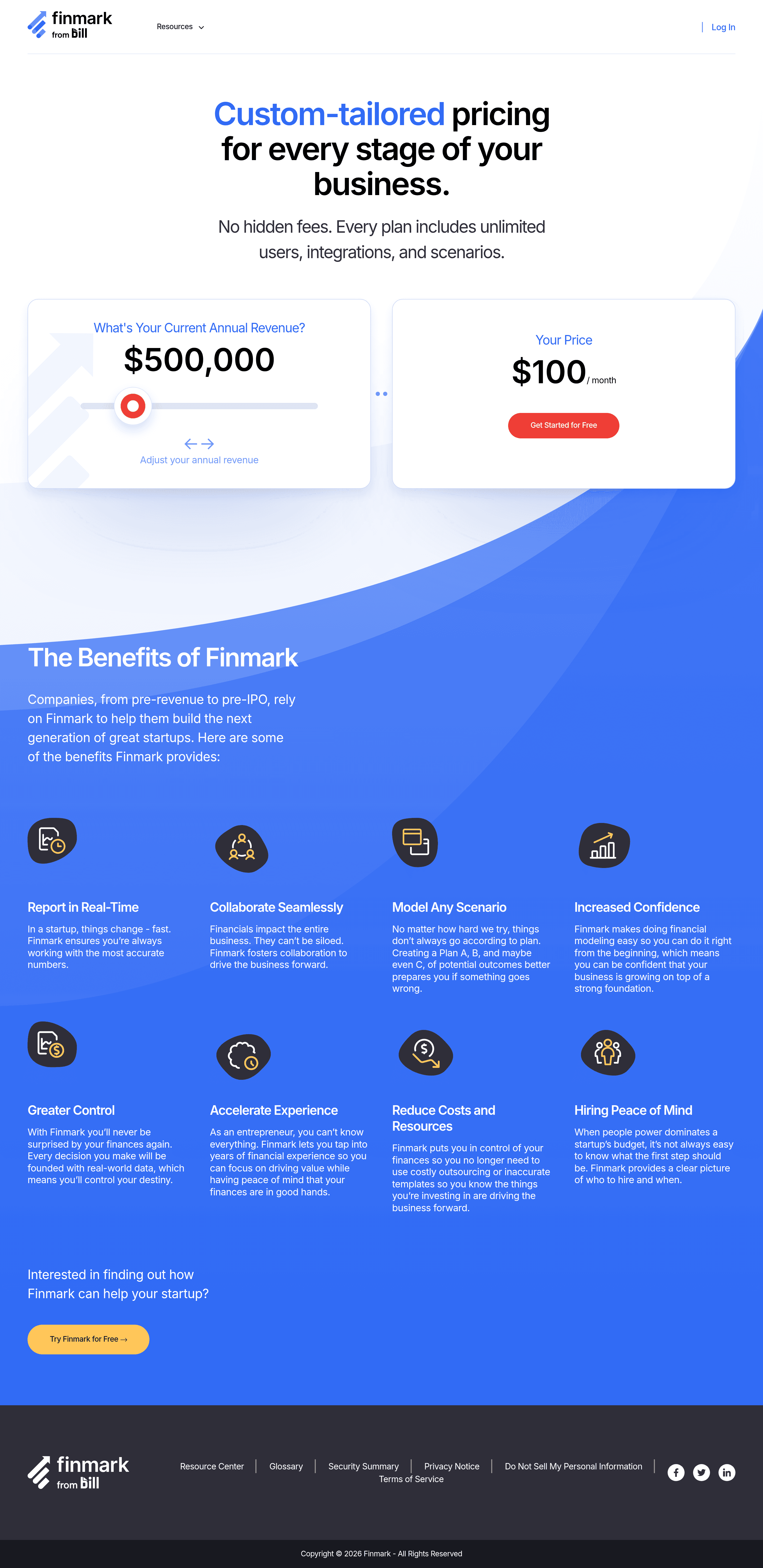 Finmark pricing page screenshot
