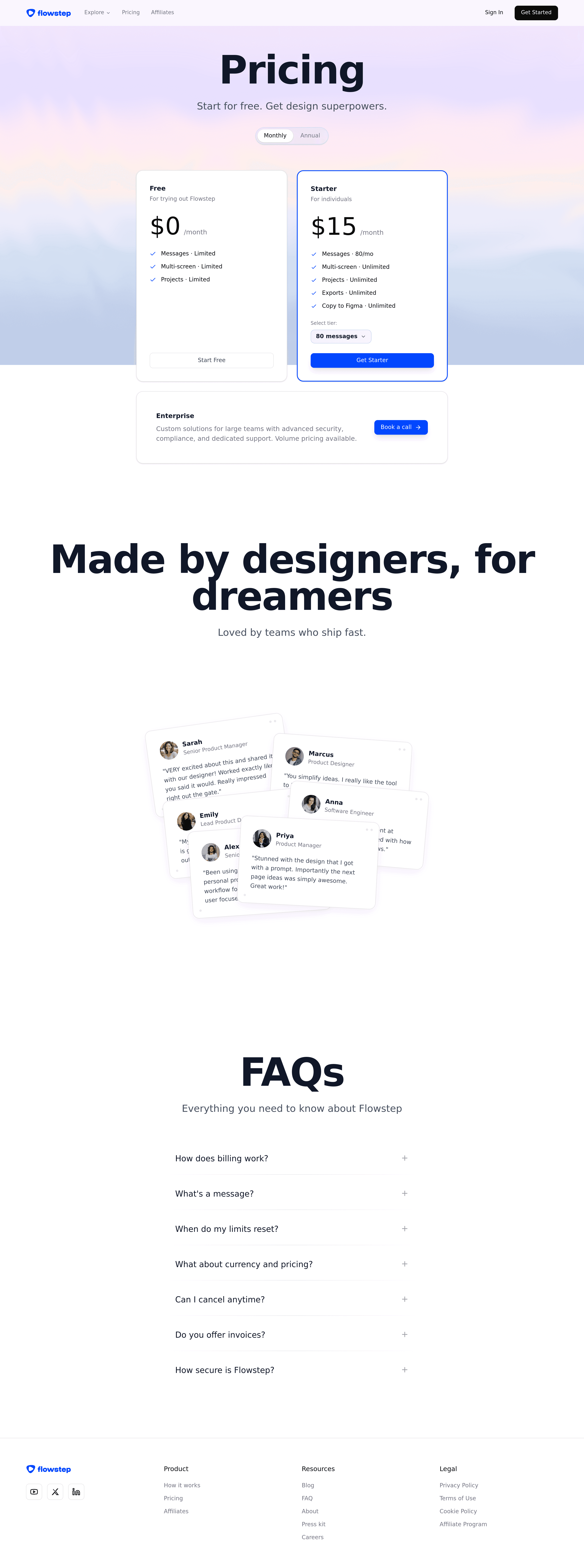 Flowstep pricing page screenshot