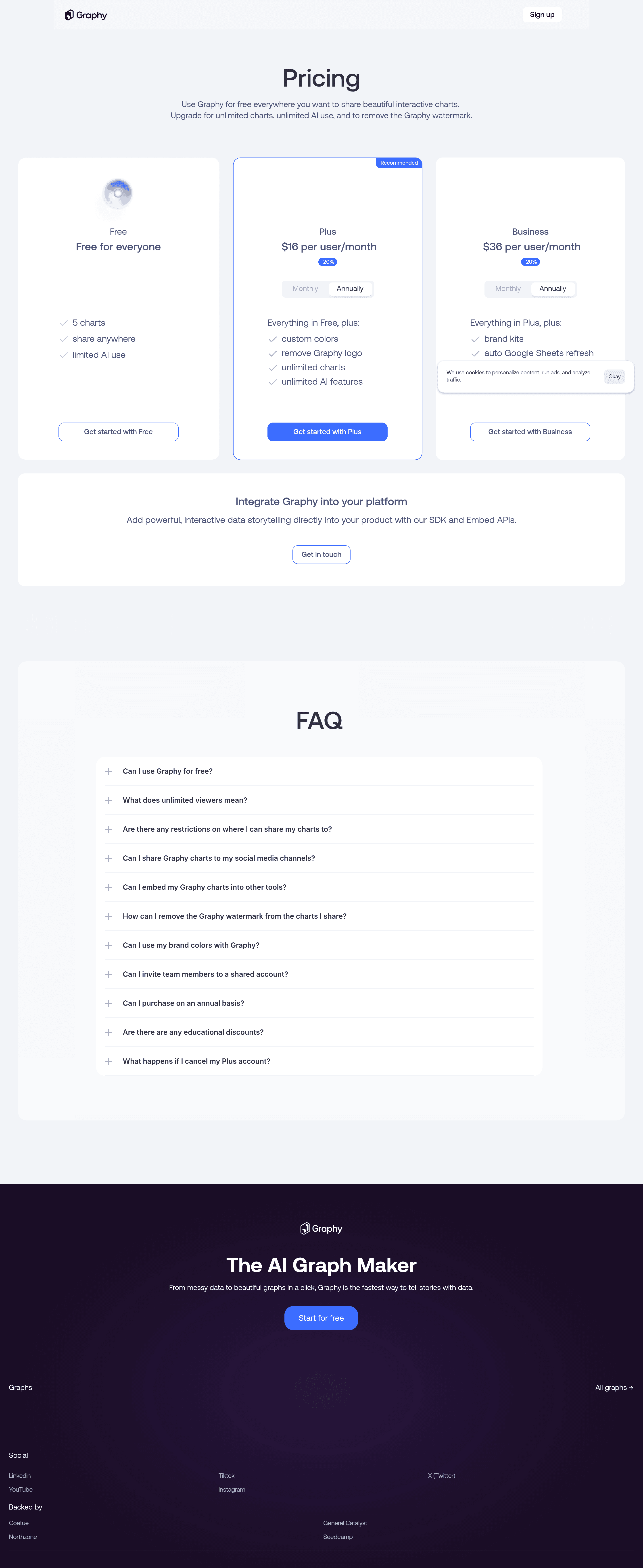 Graphy for Data Storytelling pricing page screenshot
