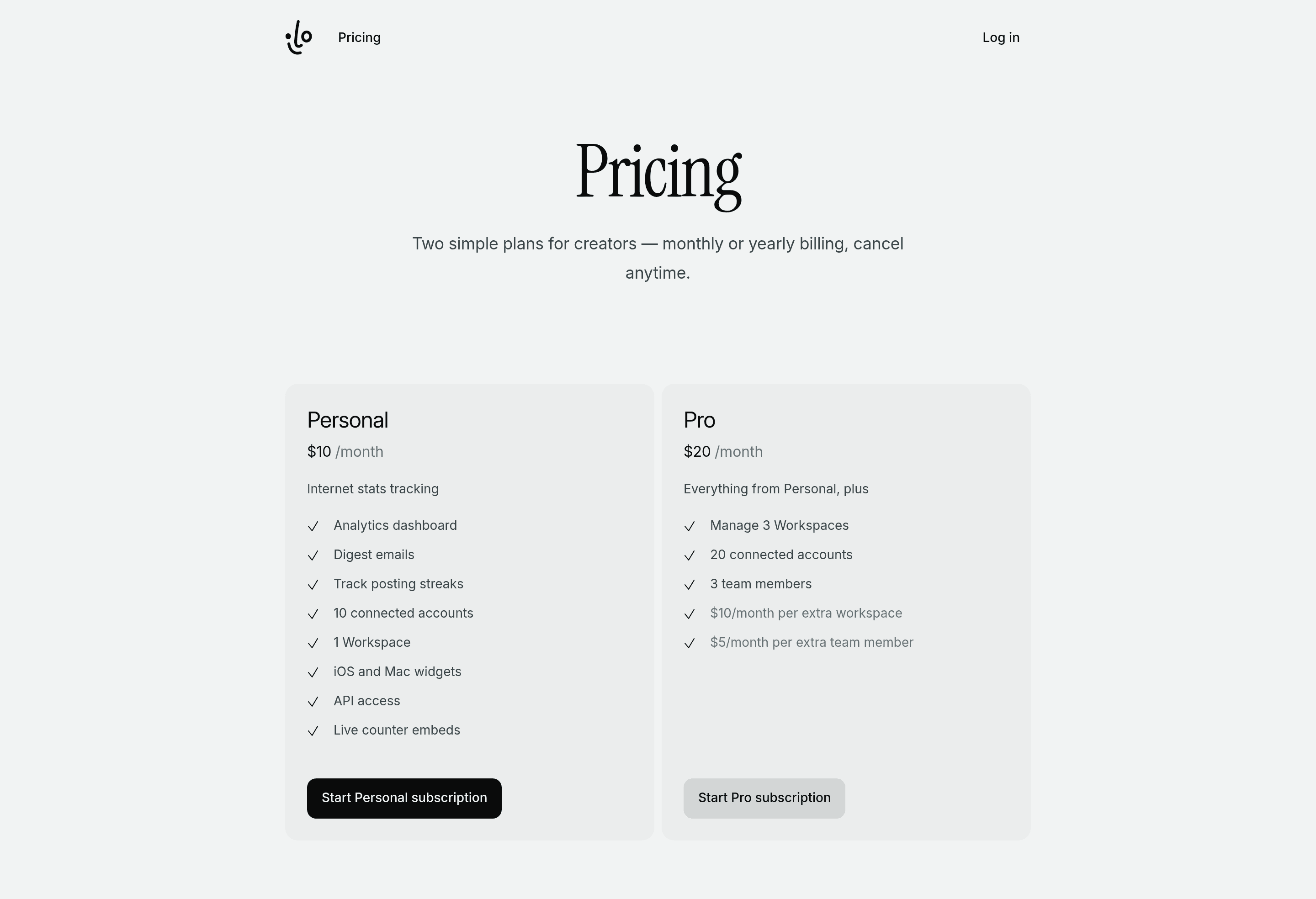 ilo pricing page screenshot