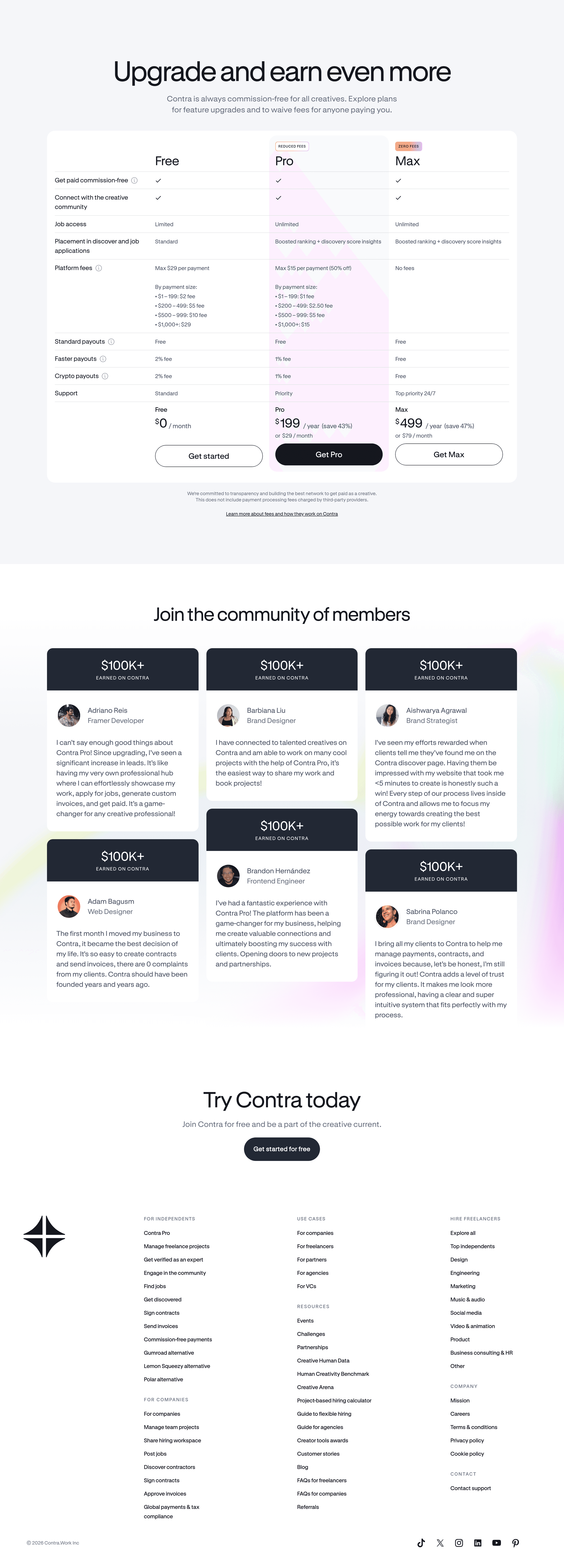 Indy AI by Contra pricing page screenshot
