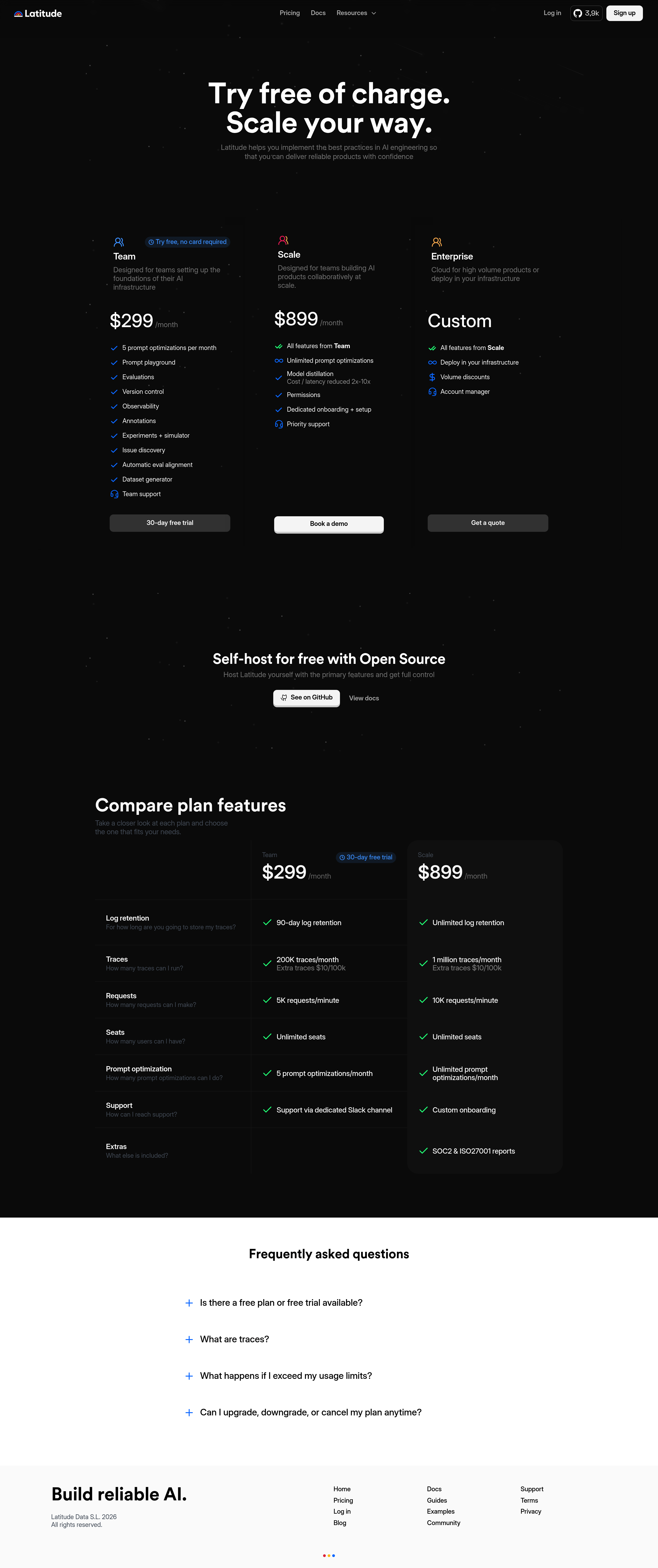 Latitude pricing page screenshot