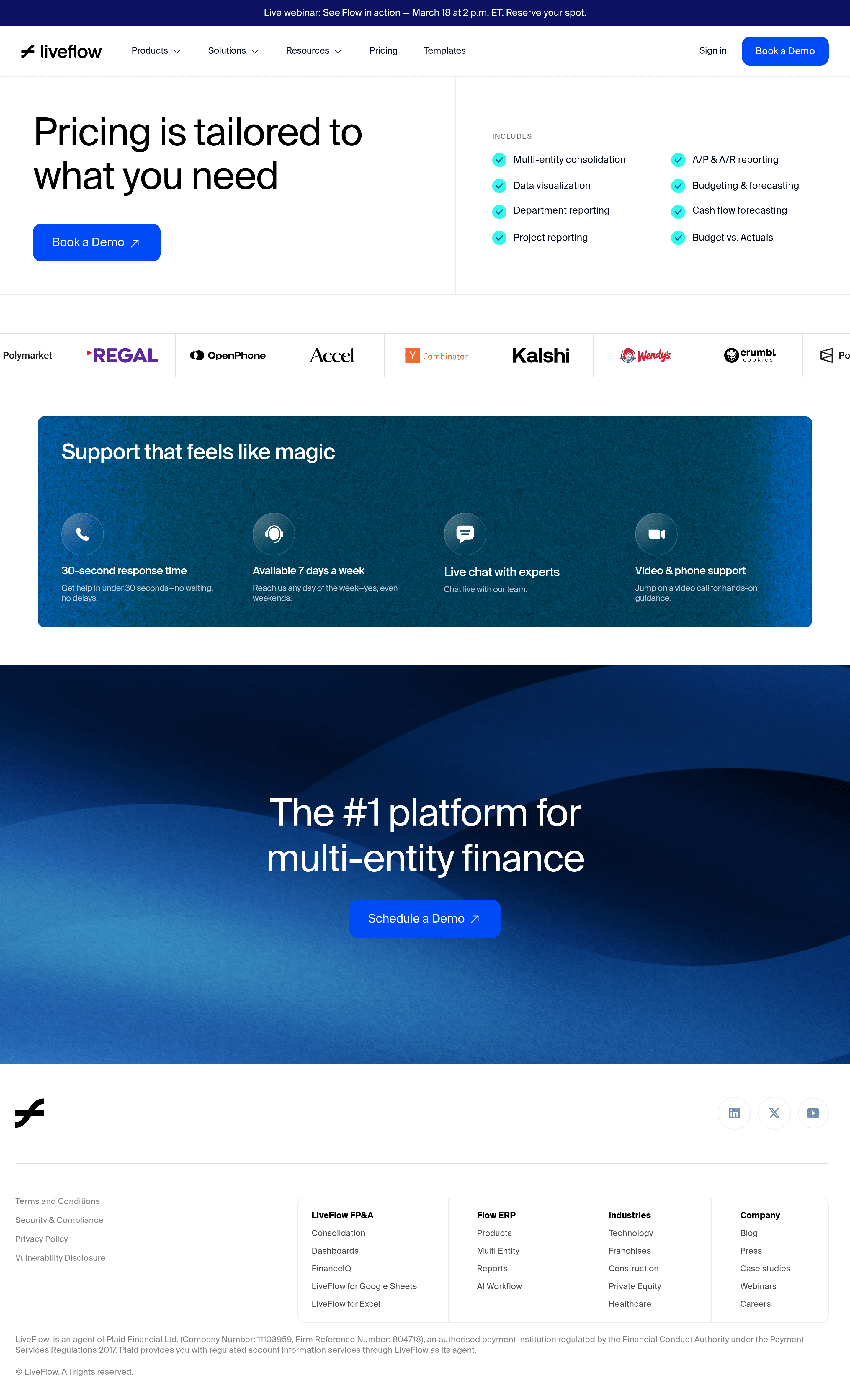 LiveFlow pricing page screenshot