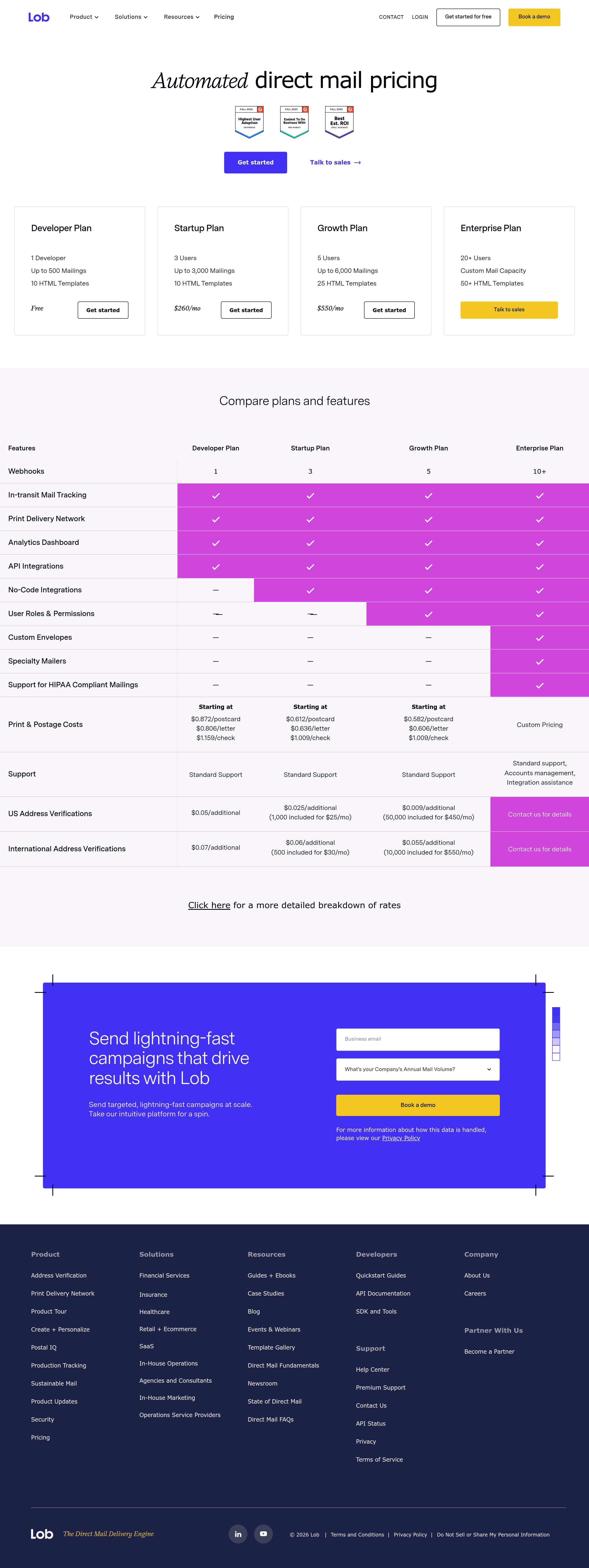 Lob pricing page screenshot