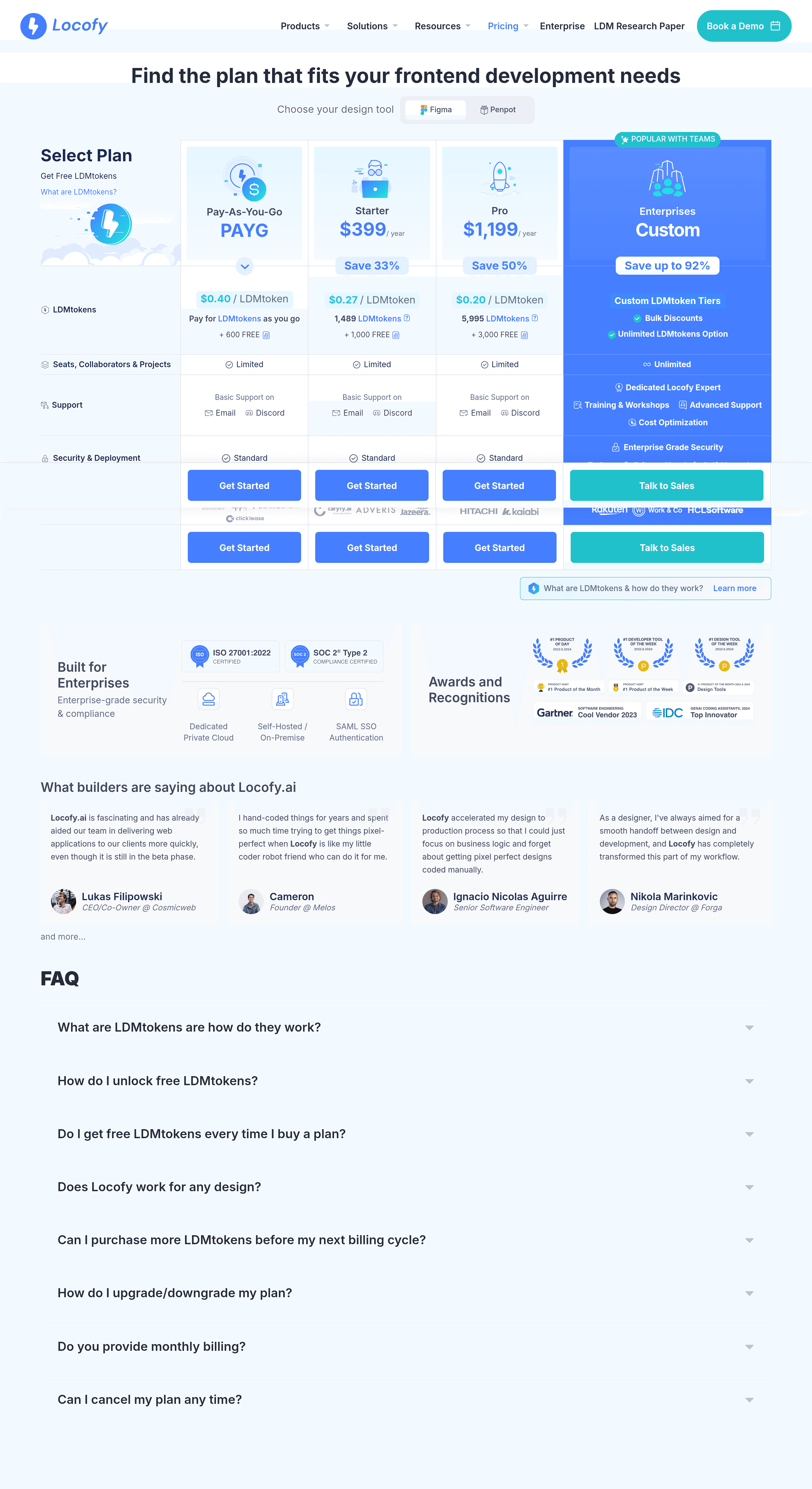 Locofy.ai pricing page screenshot