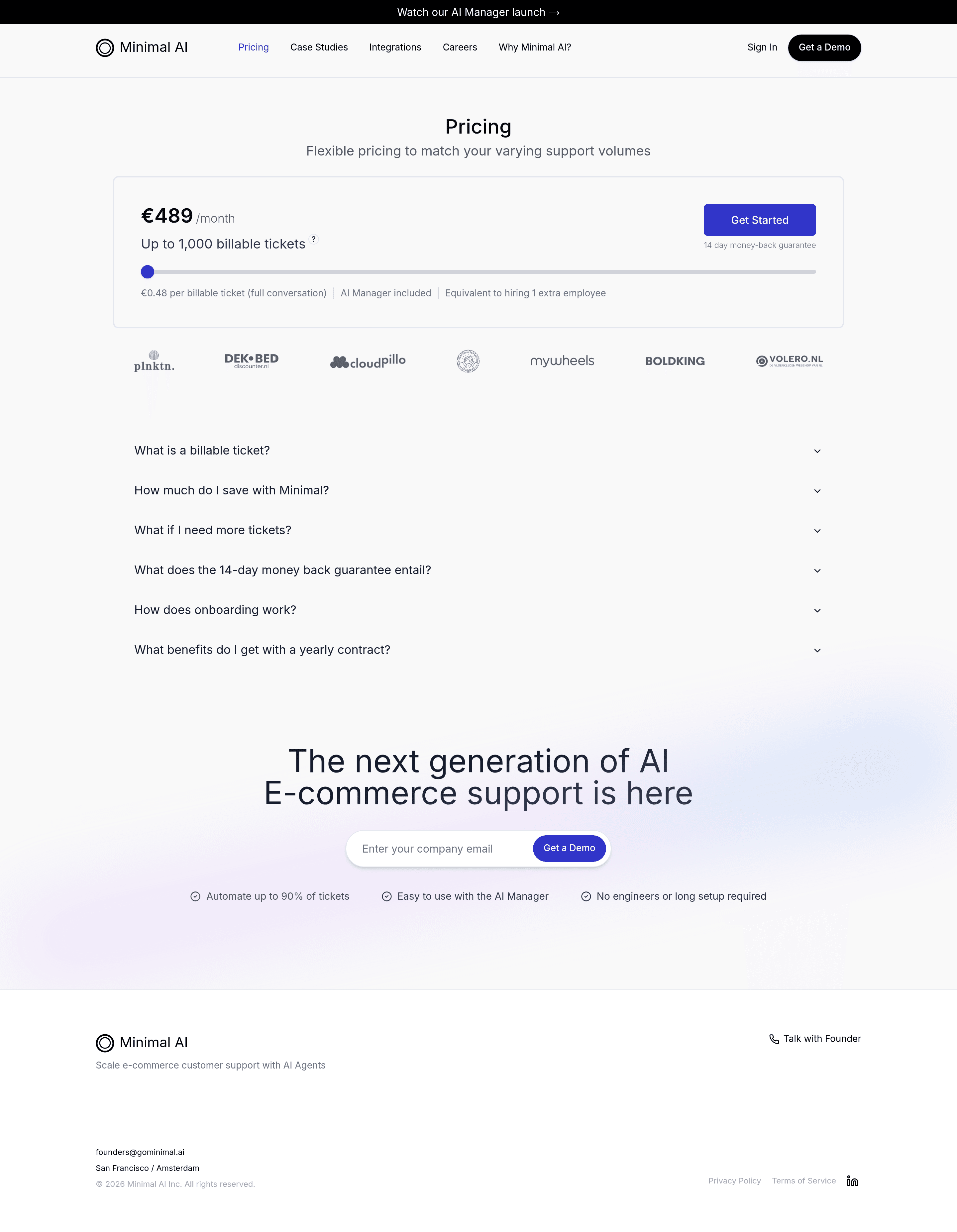Minimal AI pricing page screenshot