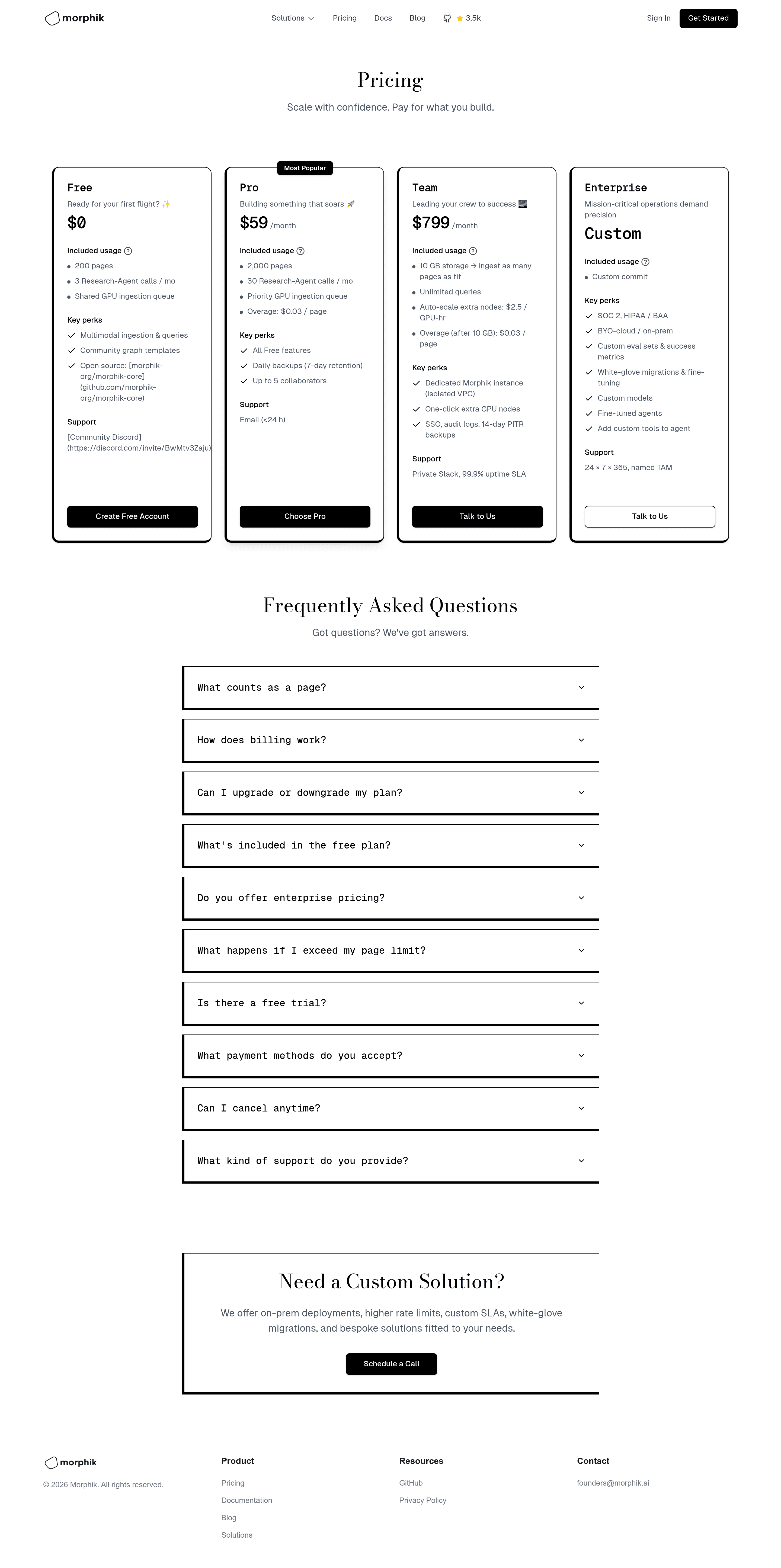 Morphik pricing page screenshot