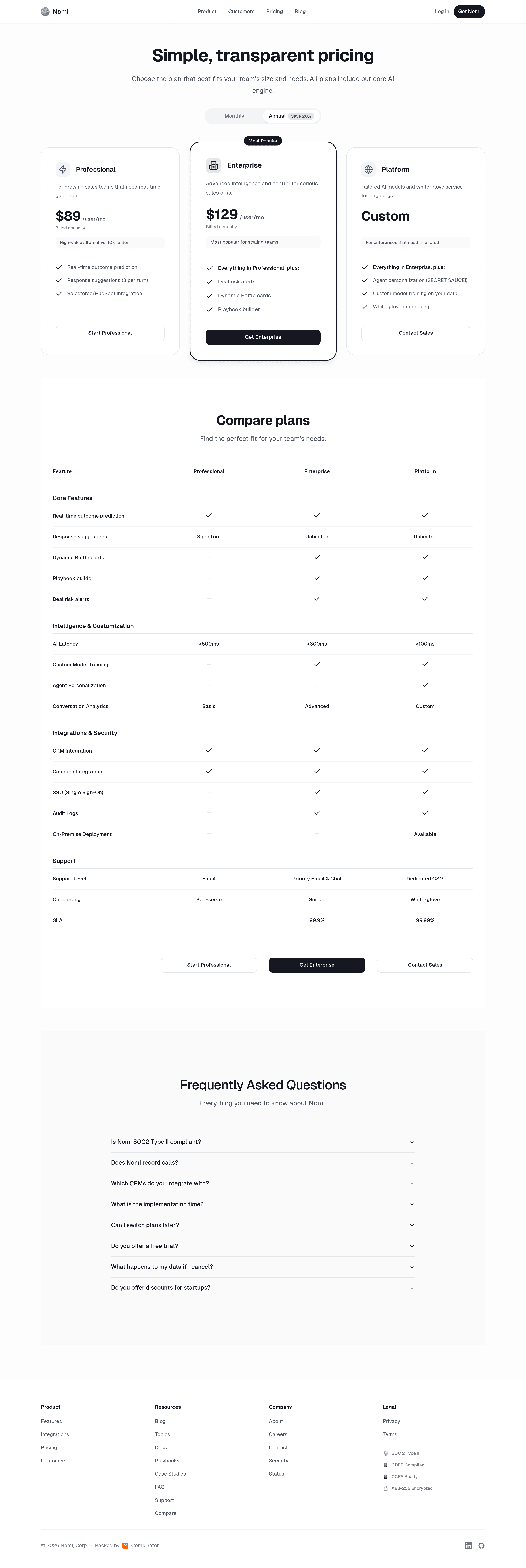 Nomi pricing page screenshot