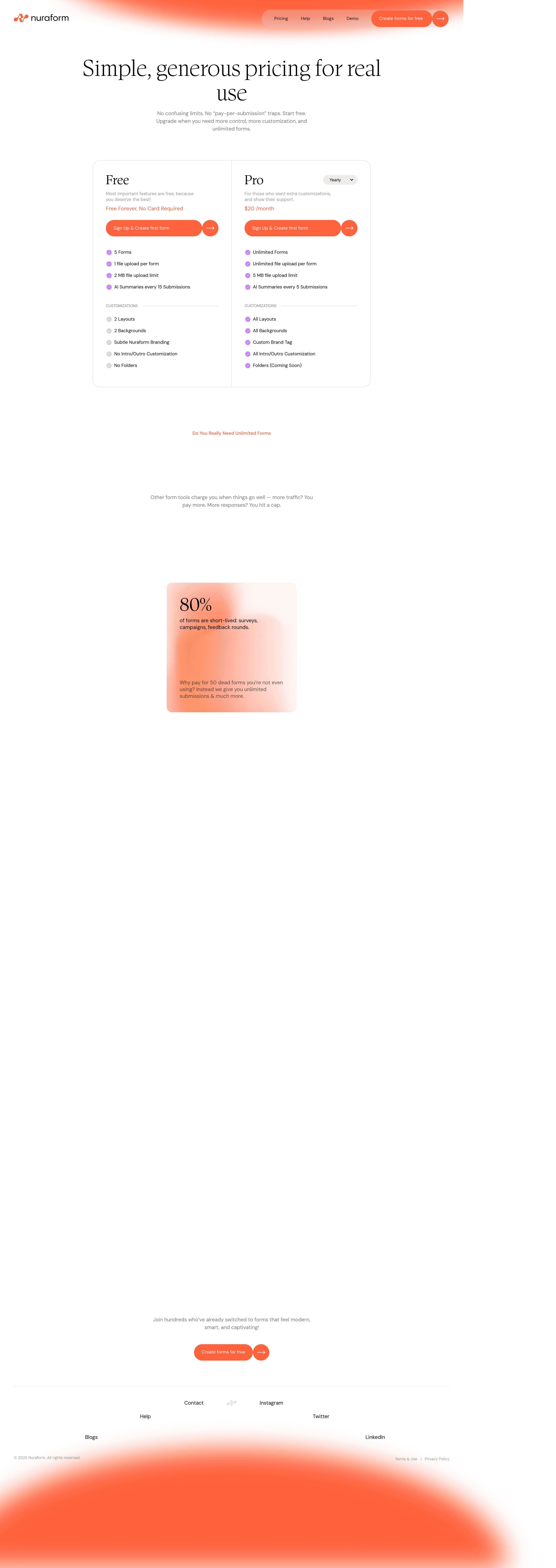 Nuraform pricing page screenshot