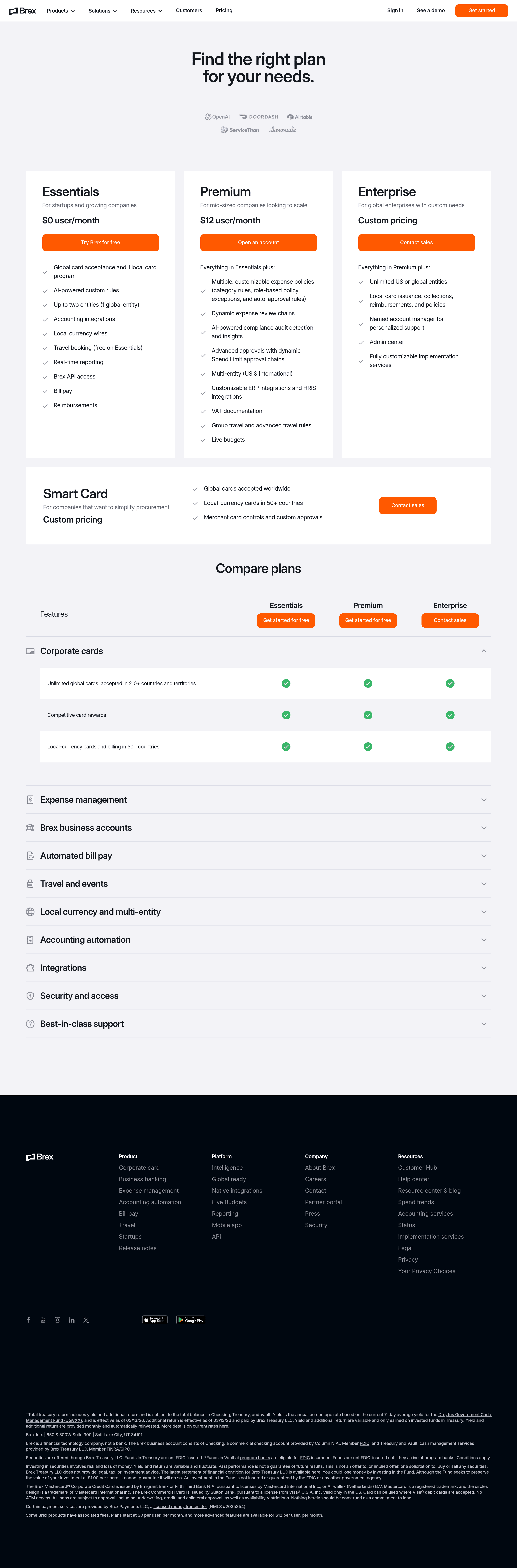 Pry Financials pricing page screenshot