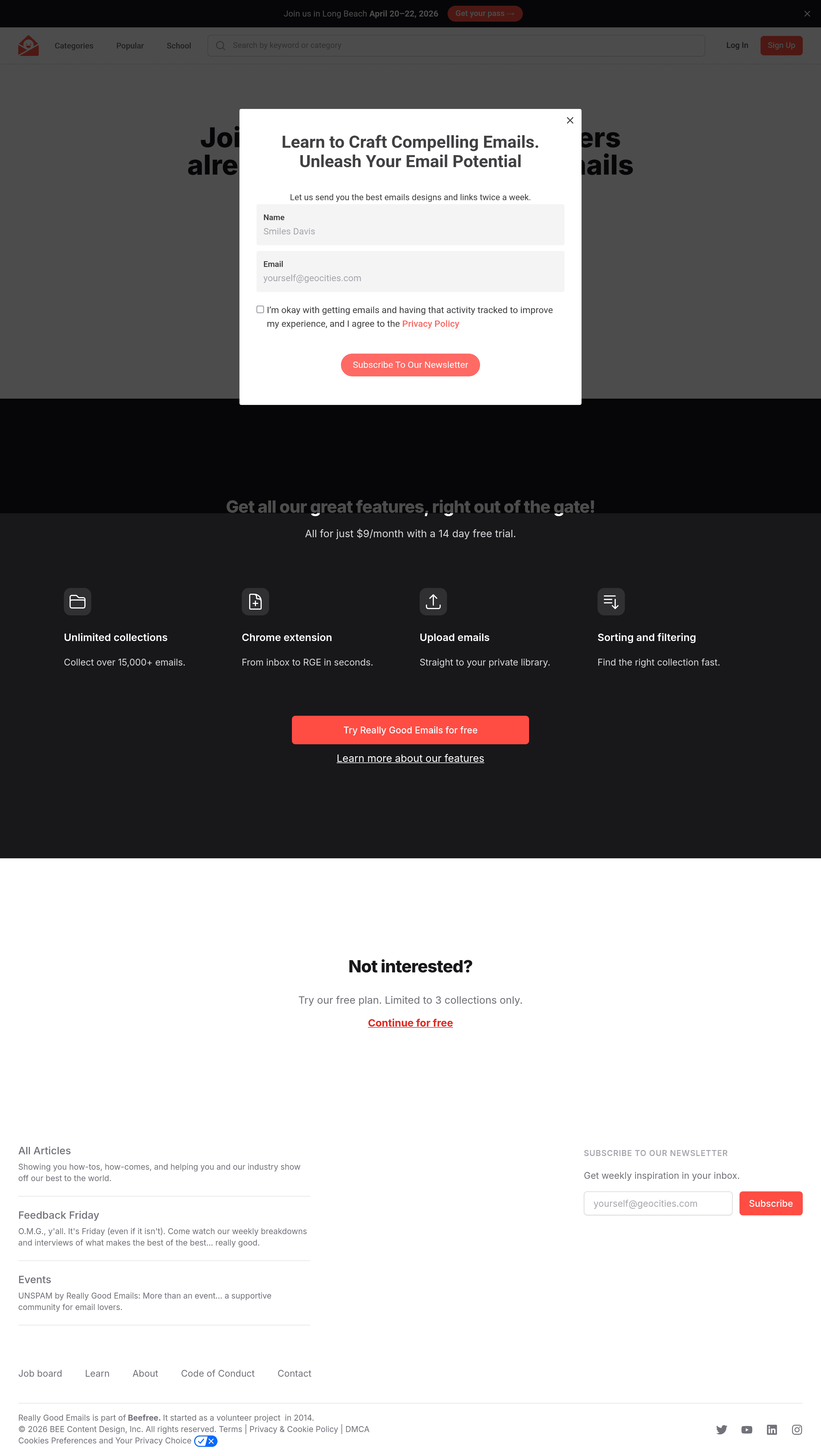 Really Good Emails 2.0 pricing page screenshot