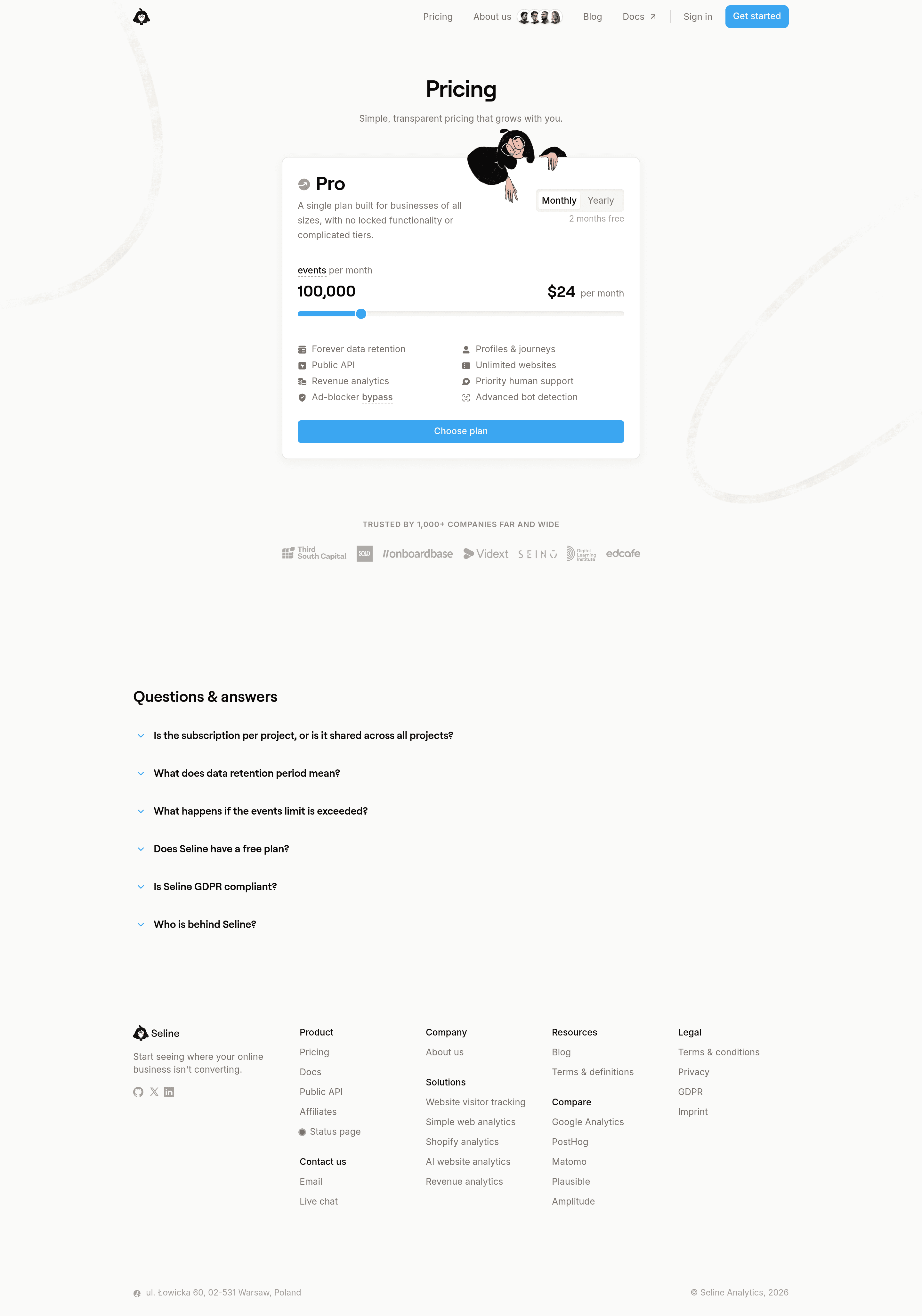 Seline pricing page screenshot