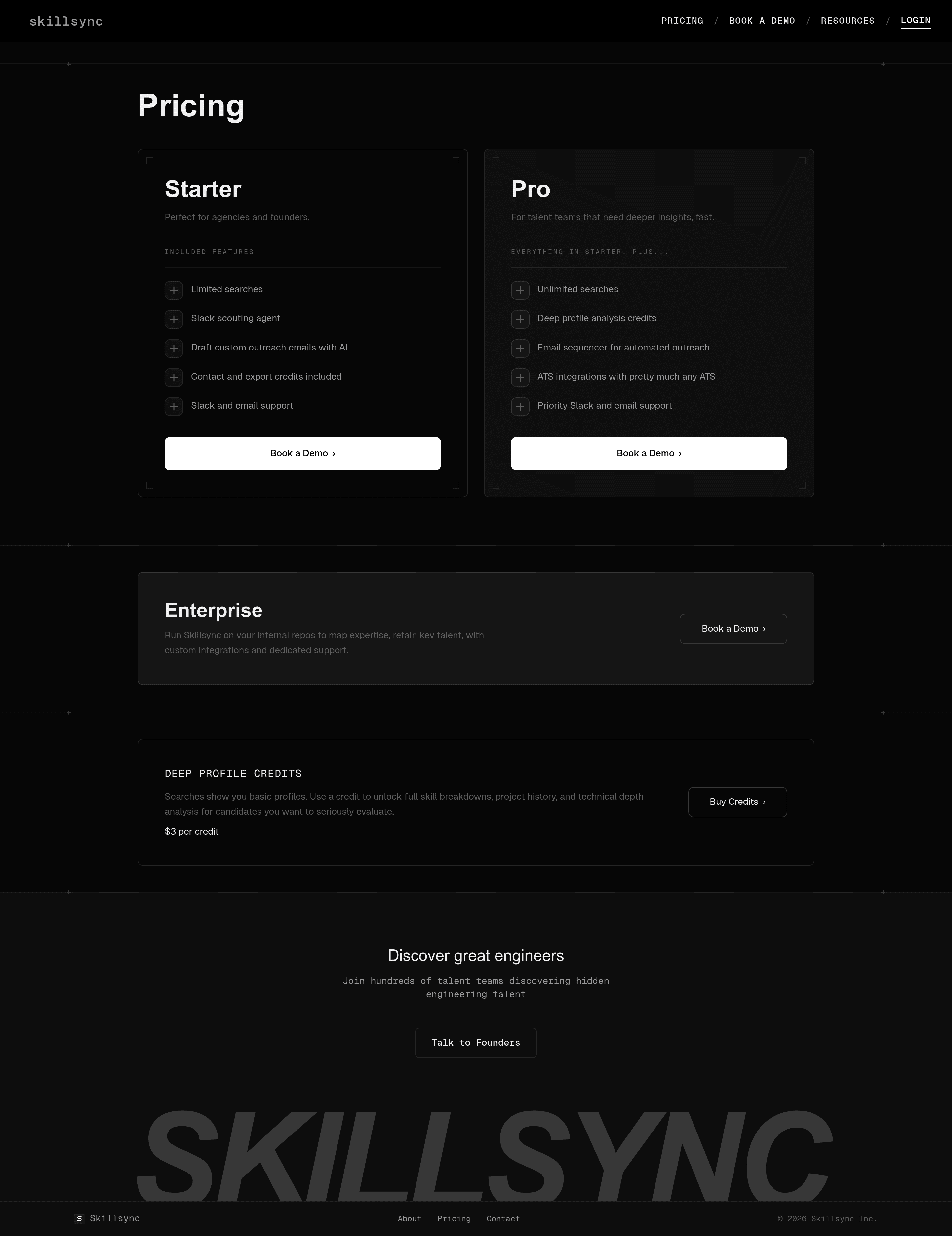 Skillsync pricing page screenshot