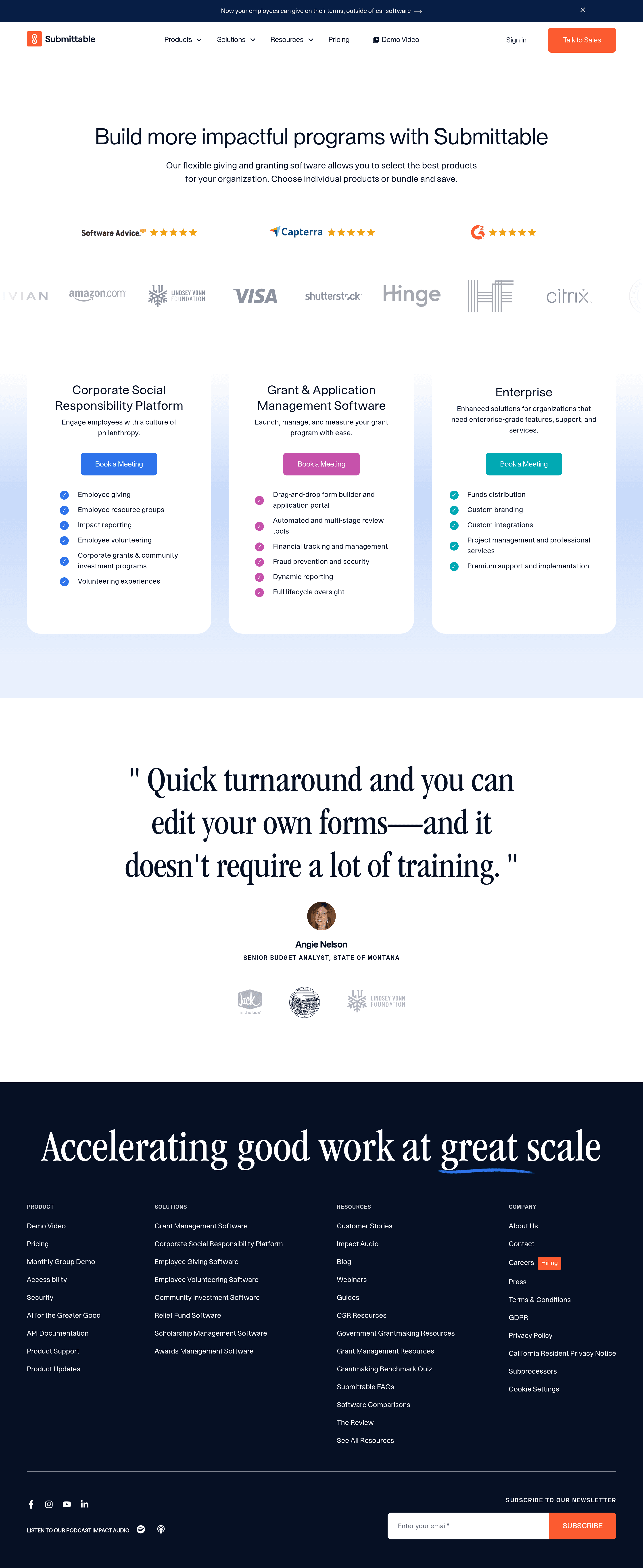 Submittable pricing page screenshot