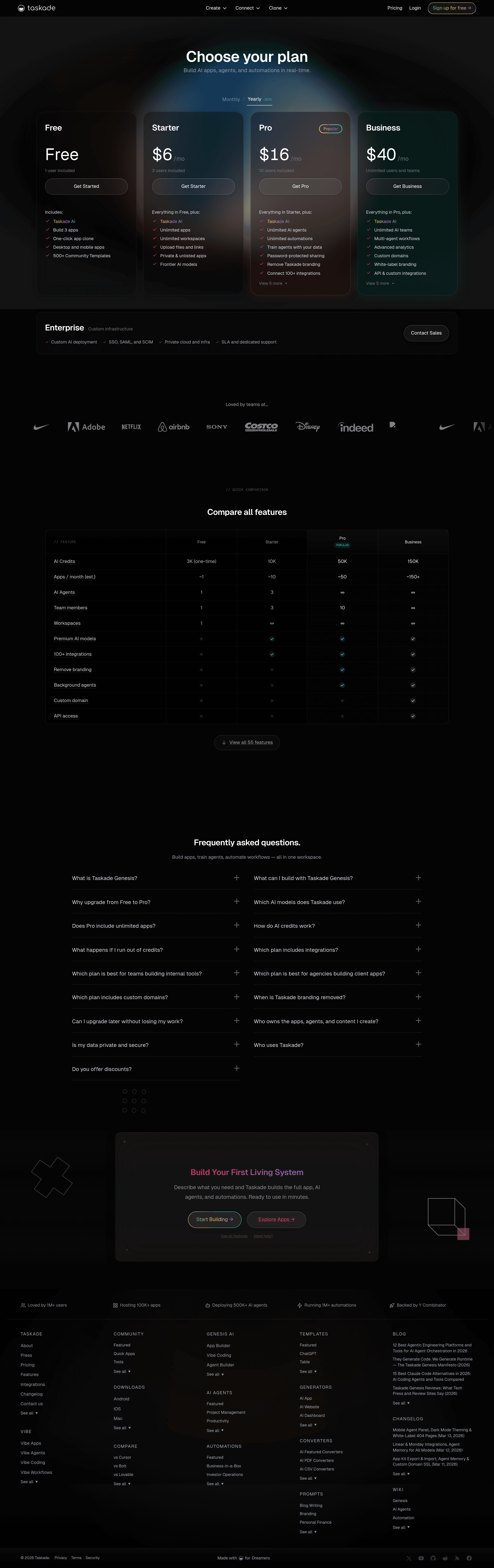 Taskade 3.0 pricing page screenshot