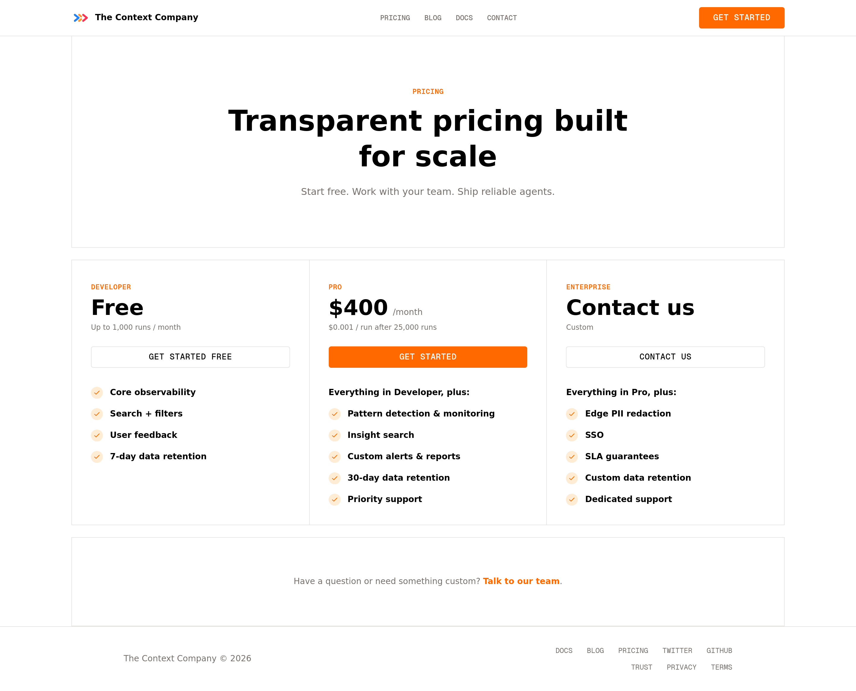 The Context Company pricing page screenshot