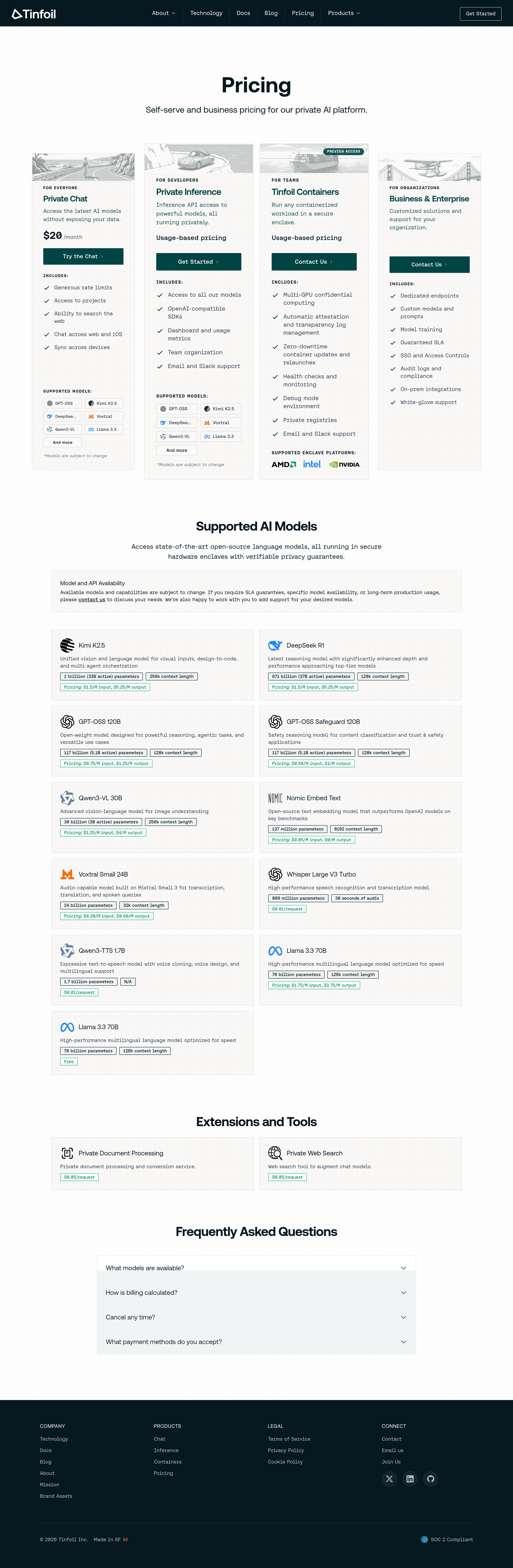 Tinfoil pricing page screenshot
