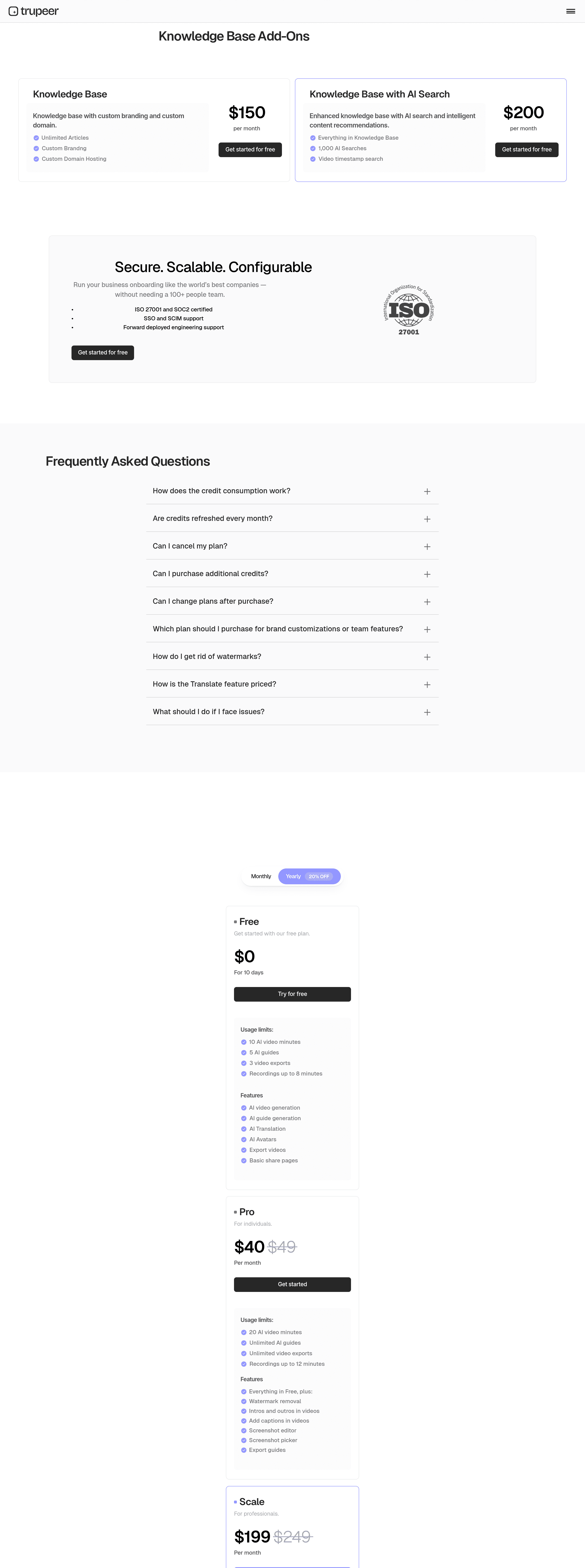 Trupeer.ai pricing page screenshot