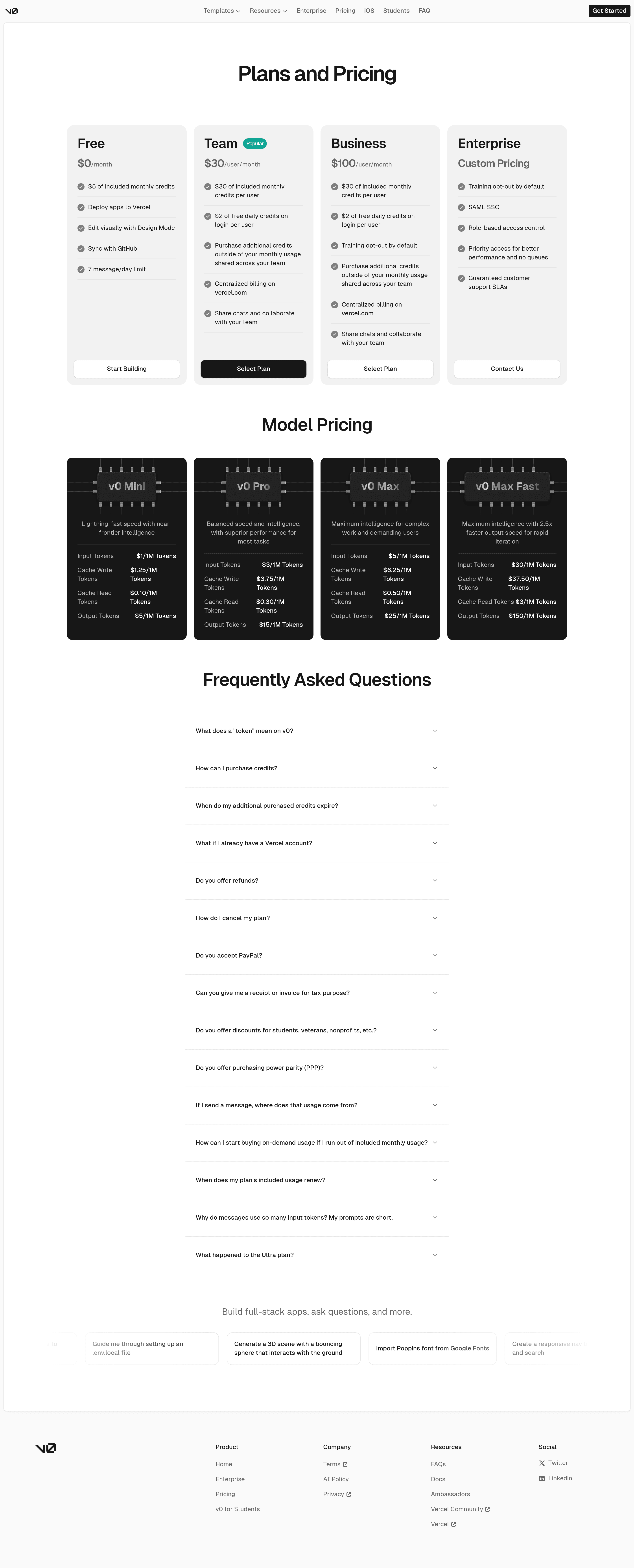 v0 for iOS pricing page screenshot