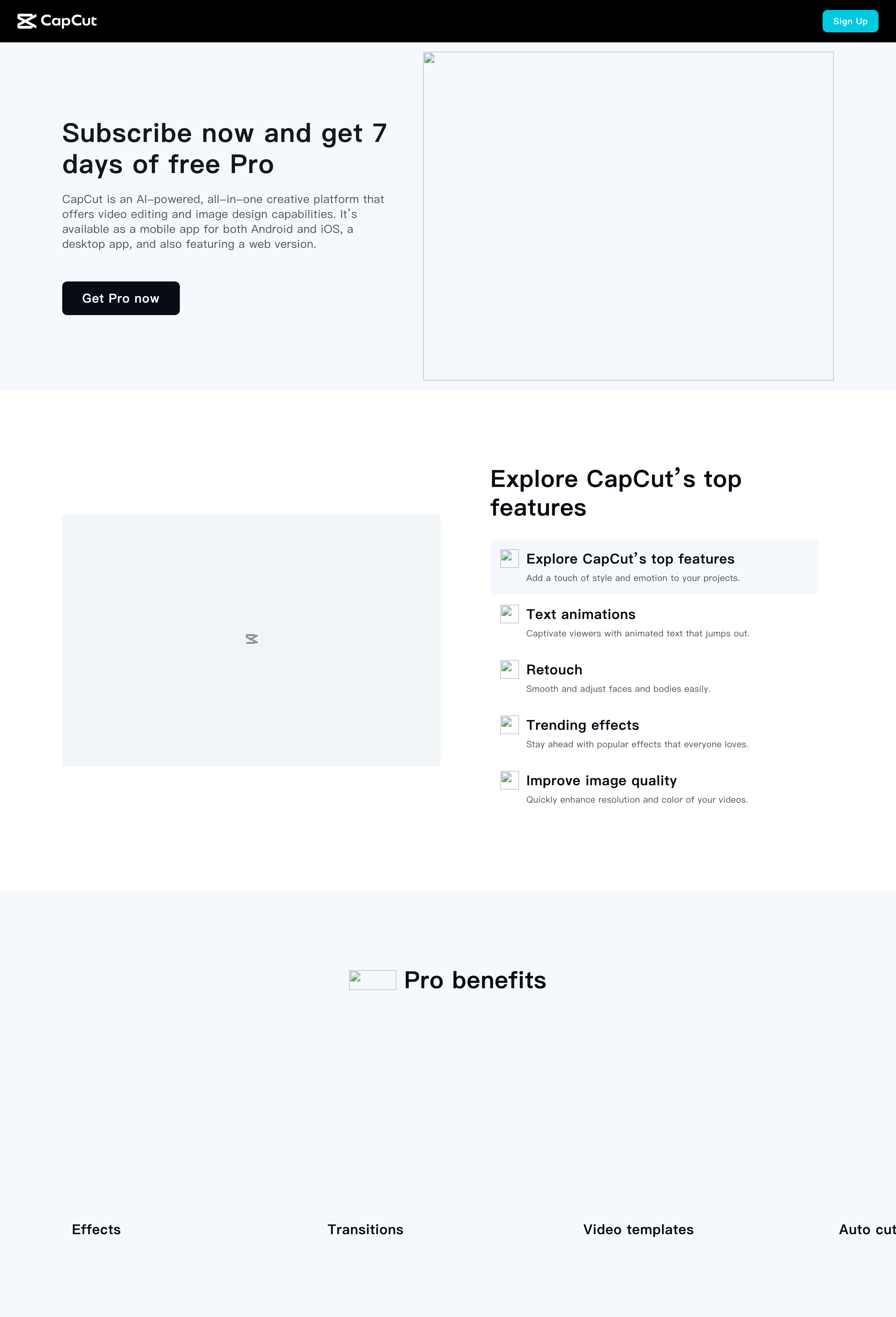 Capcut pricing page screenshot