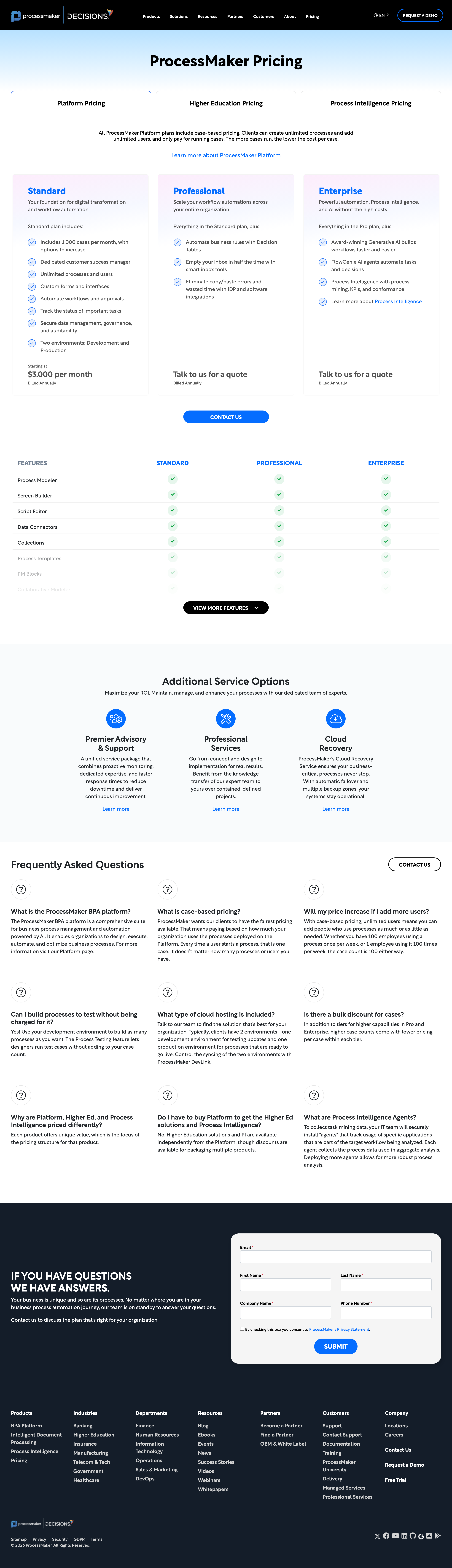 Processmaker pricing page screenshot