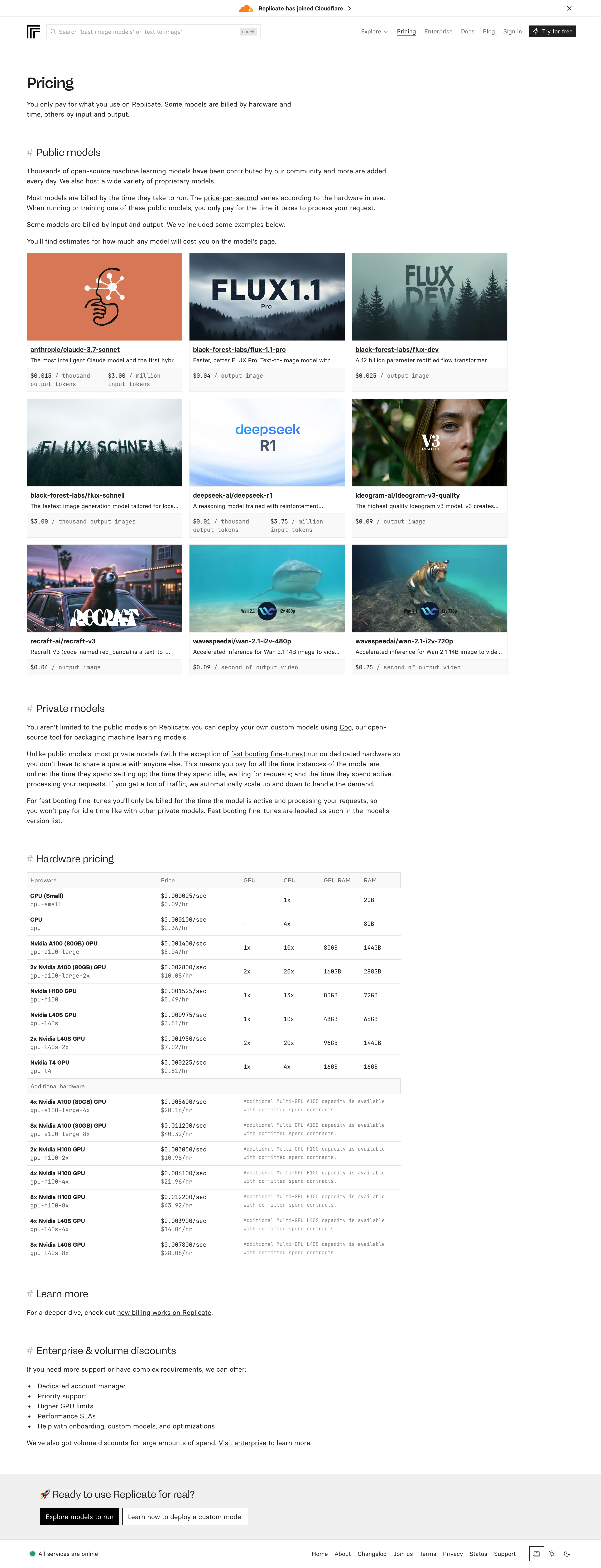 Replicate pricing page screenshot